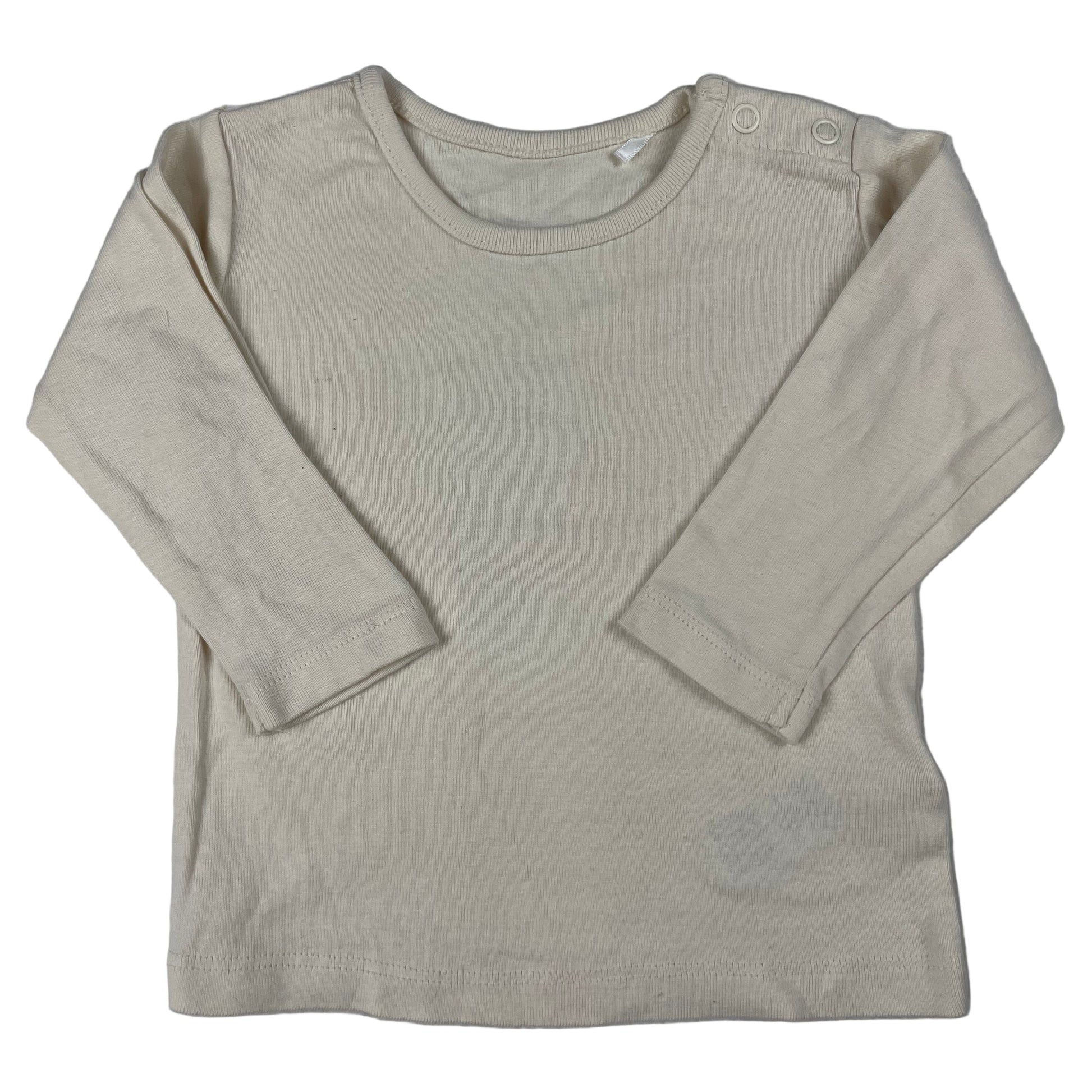 Beiges M&S Langarmshirt für Babys mit Schulterknöpfen, Größe 6–9 Monate – front
