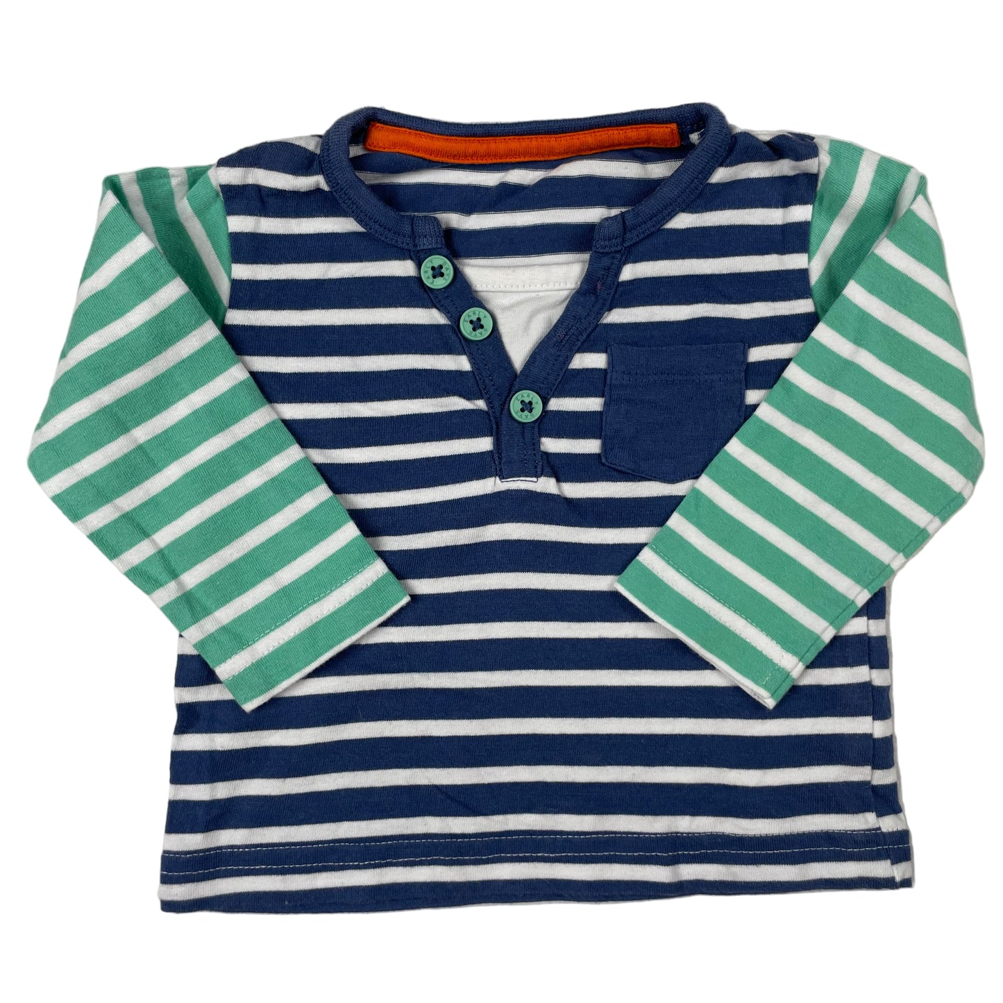 Early Days Langarmshirt blau-grün gestreift, 3–6 Monate – front