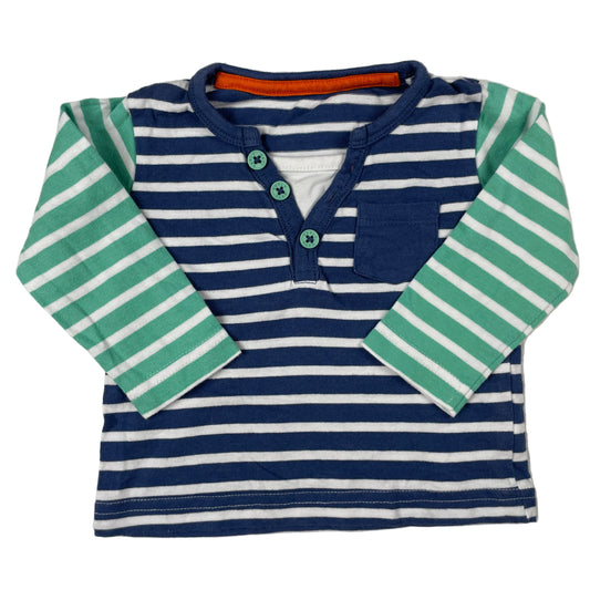 Early Days Langarmshirt blau-grün gestreift, 3–6 Monate – front