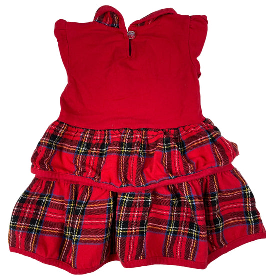 Rotes Baby-Kleid mit Karorock und Kragen, Langarm, Größe 74 – back