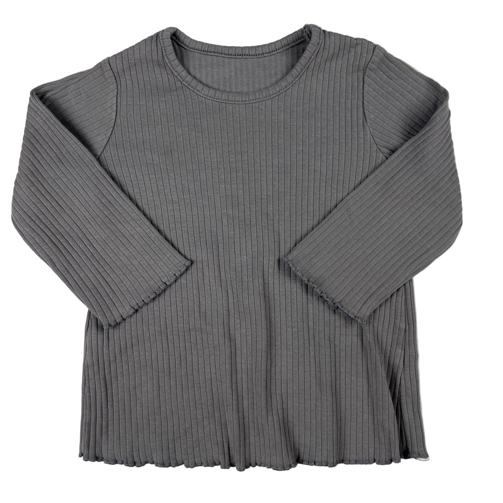 Graues geripptes Langarmshirt von George, 9–12 Monate – front