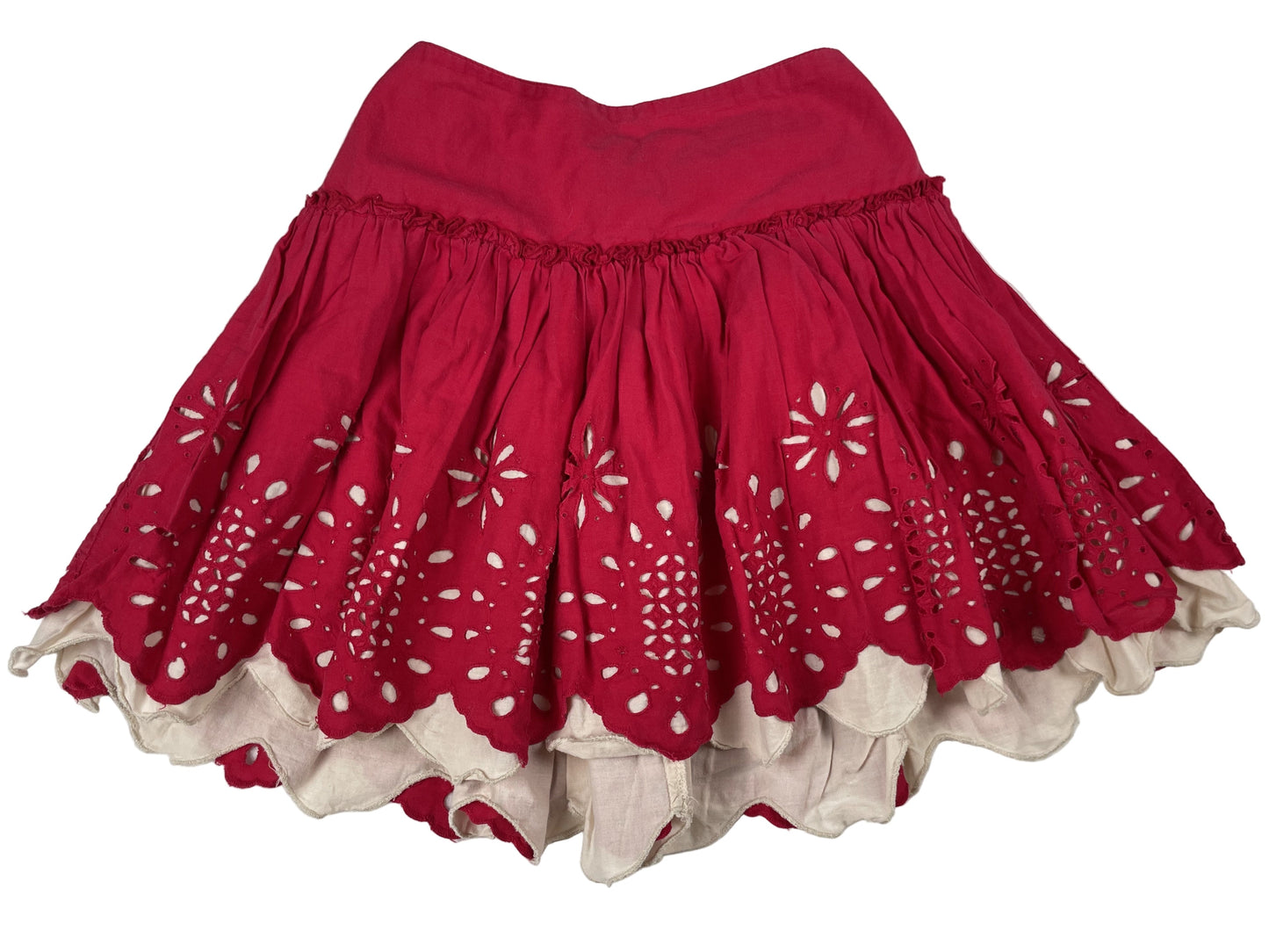 Himbeerroter Mädchenrock von Marks & Spencer mit Lochstickerei, Größe 8 Jahre. – front