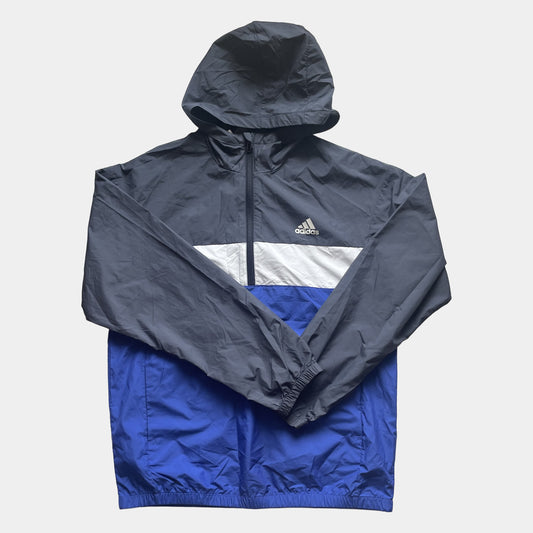 Grauer und blauer Windbreaker mit Kapuze von Adidas, Größe 13-14 Jahre – front