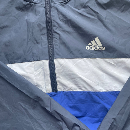 Grauer und blauer Windbreaker mit Kapuze von Adidas, Größe 13-14 Jahre – logo