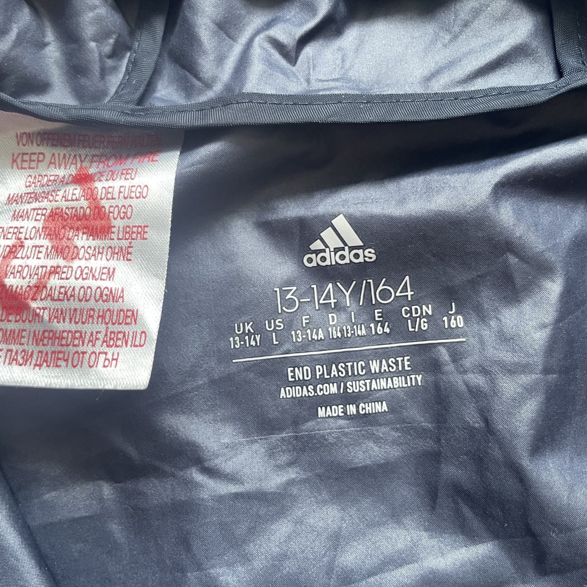 Grauer und blauer Windbreaker mit Kapuze von Adidas, Größe 13-14 Jahre – inside