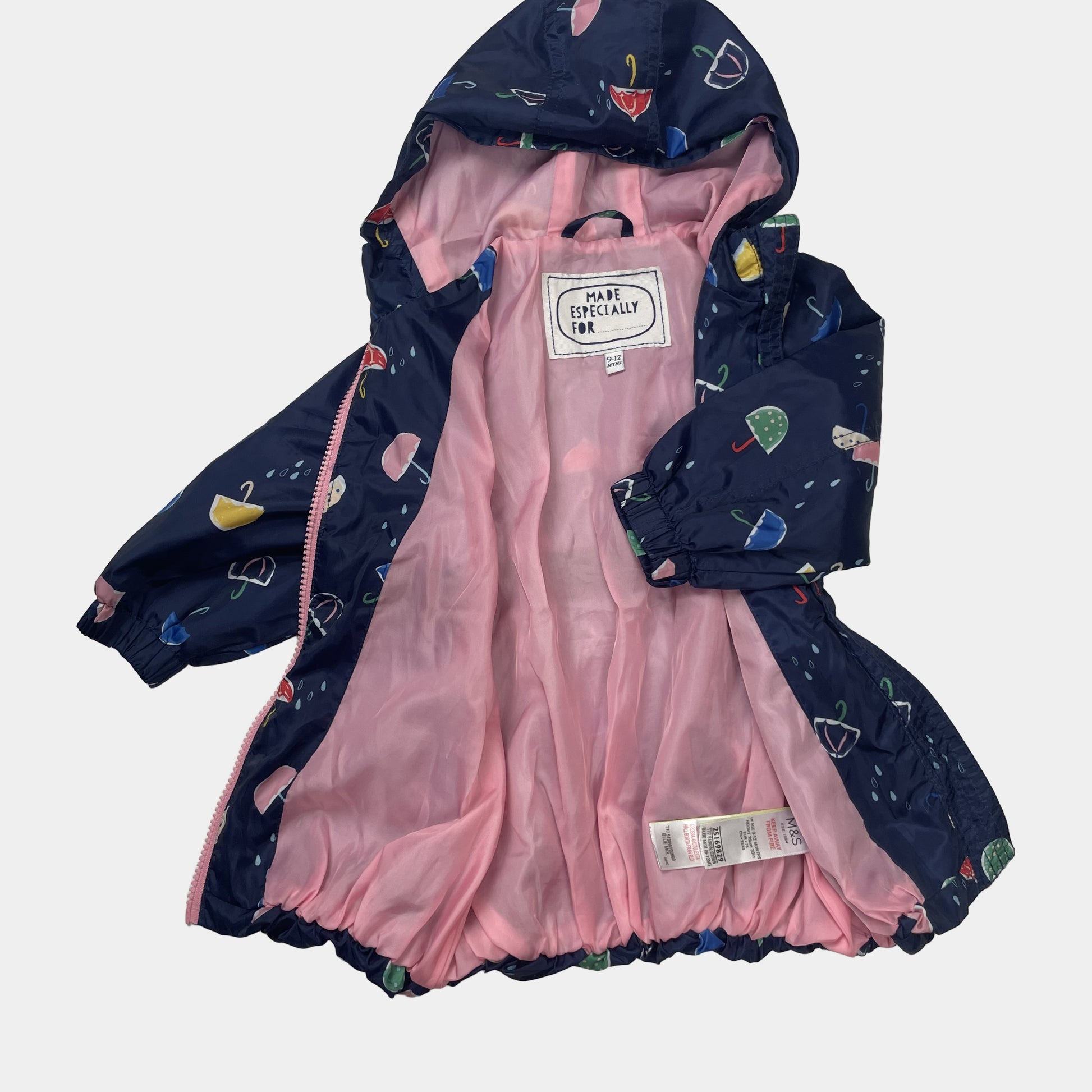 Blaue Regenjacke mit Regenschirm-Muster für Kinder – inside