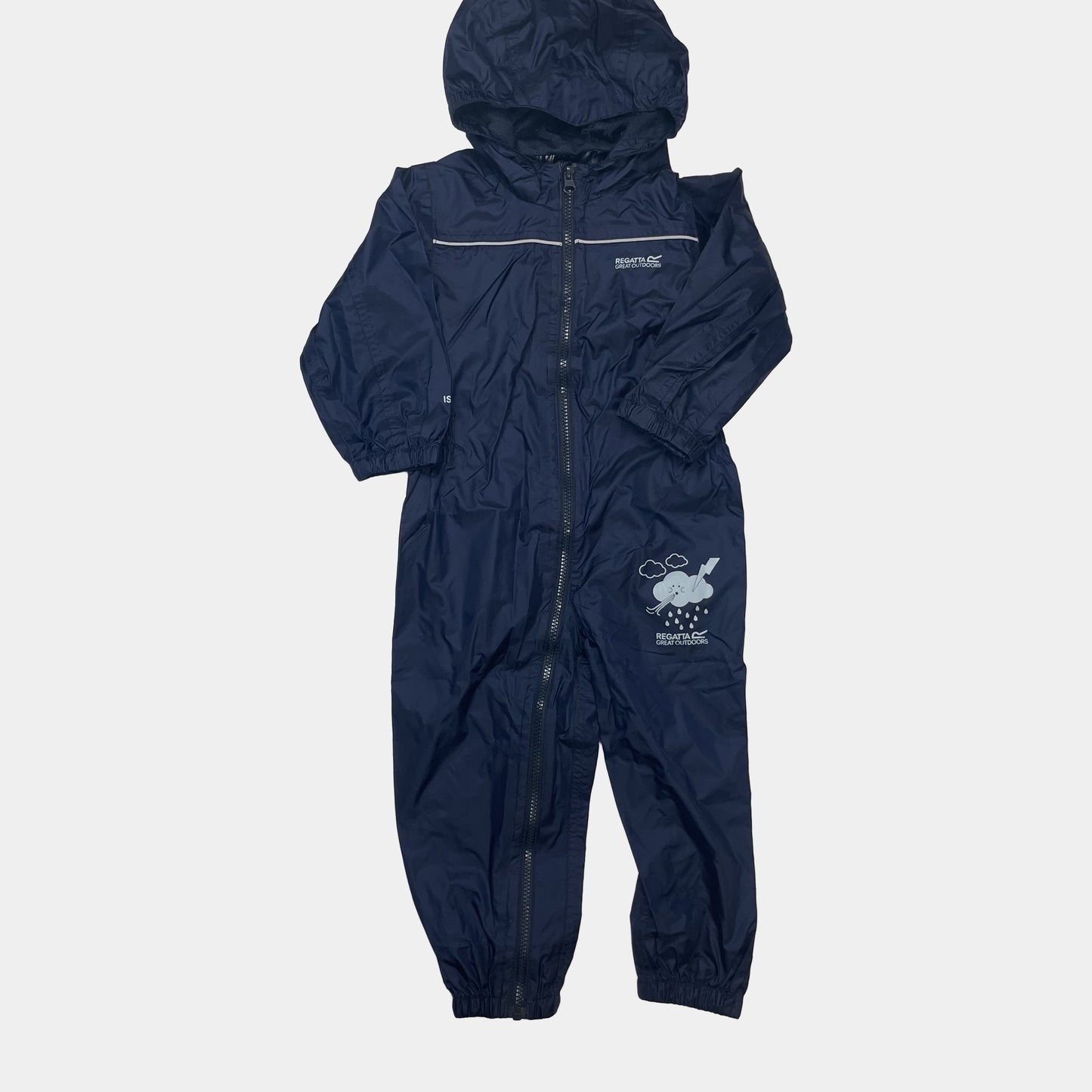 Dunkelblauer wasserdichter Overall für Kinder mit Kapuze von Regatta – front