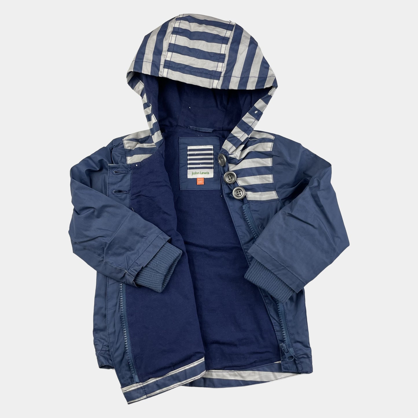 Gestreifte blaue Jacke mit Kapuze von John Lewis, 9-12 Monate – inside