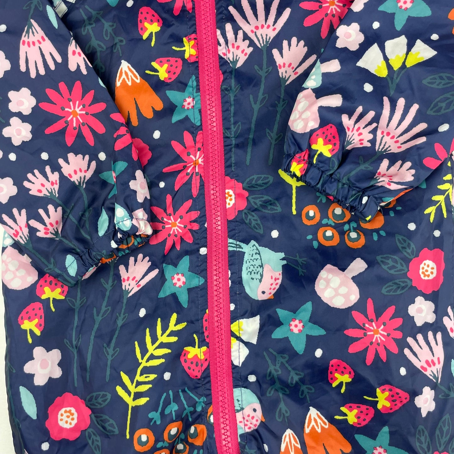 Regenoverall für Kinder mit buntem Blumenmuster und Kapuze – zip