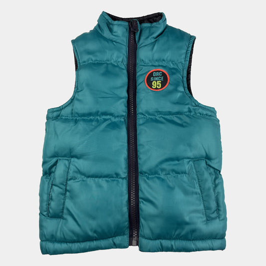 Schwarze und türkisfarbene Wende-Weste für Kleinkinder mit Aufdruck – inside