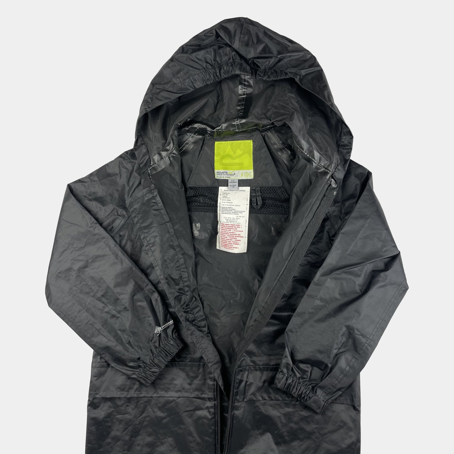 Schwarze Regenjacke mit Kapuze für Kinder – inside