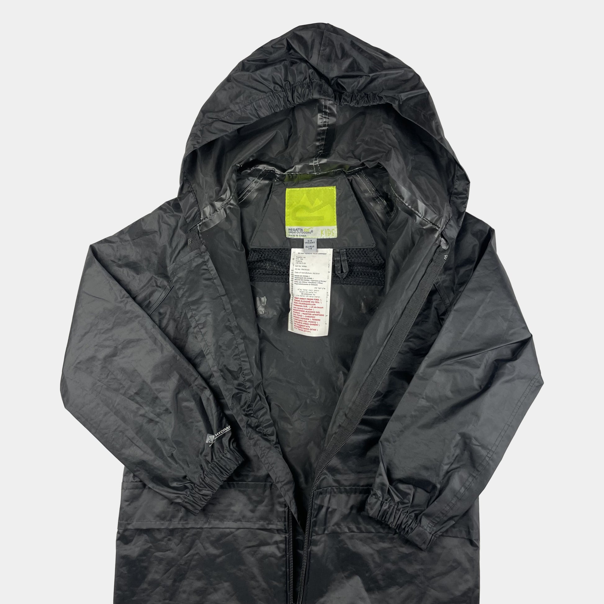 Schwarze Regenjacke mit Kapuze für Kinder – inside