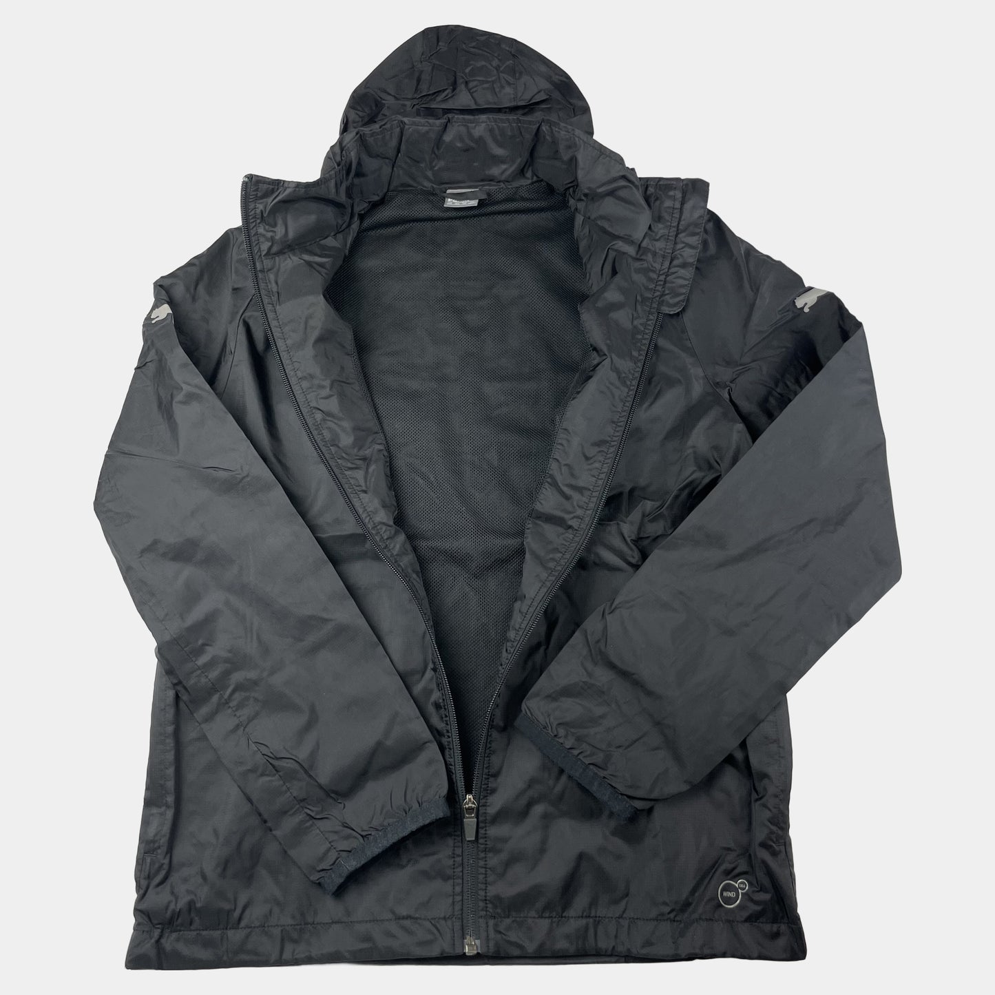 Schwarze Jacke aus Nylon mit Kapuze von Puma in Größe 14 (32/34). – inside