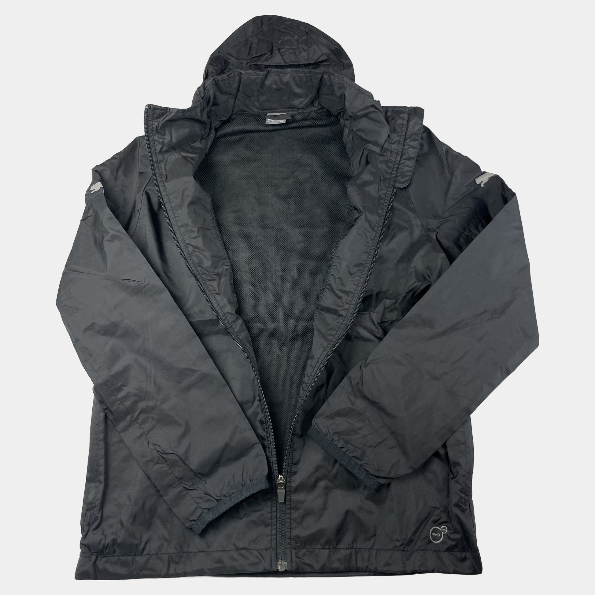 Schwarze Jacke aus Nylon mit Kapuze von Puma in Größe 14 (32/34). – inside