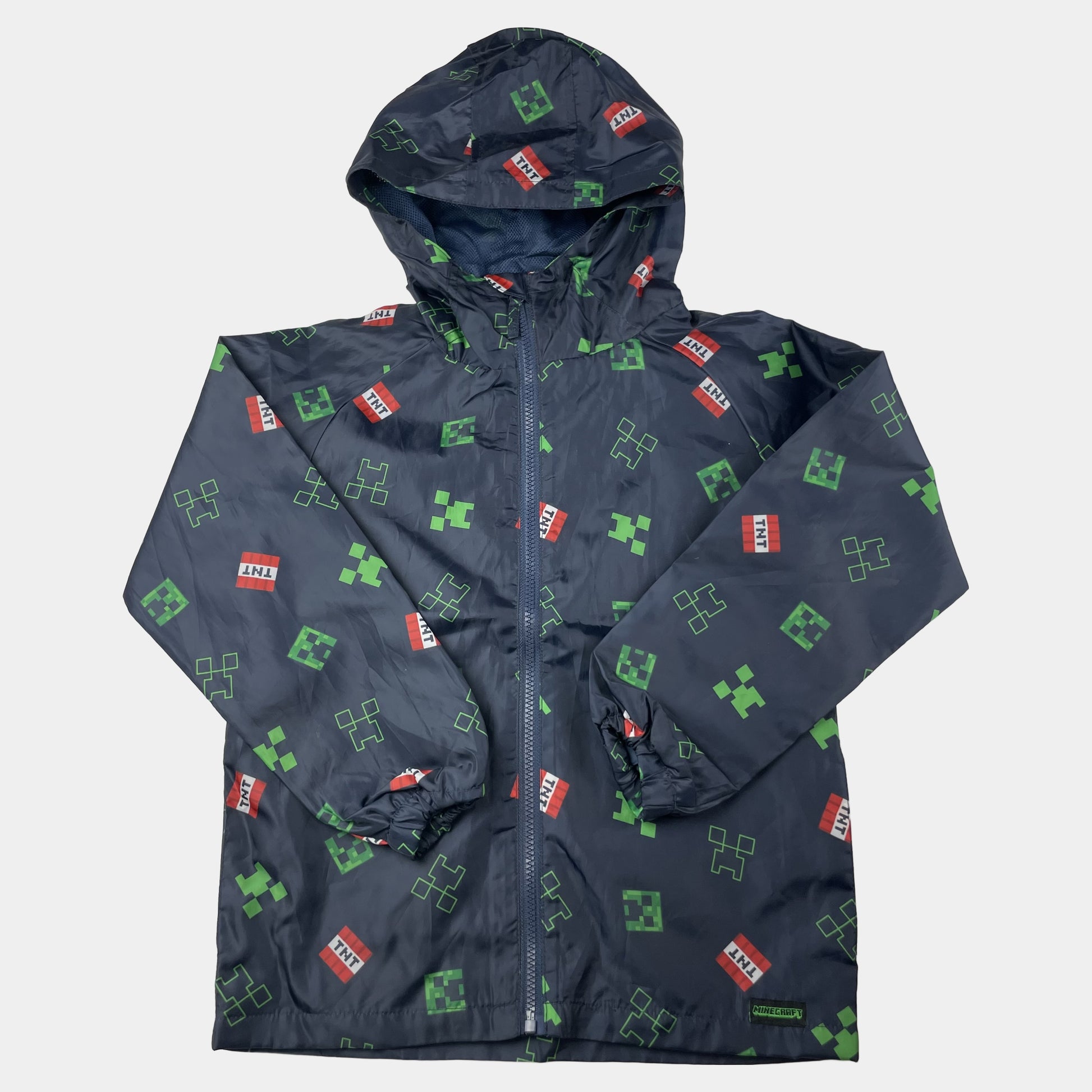 Graue Regenjacke mit grünem Muster für Jungen, Größe 8 Jahre – front