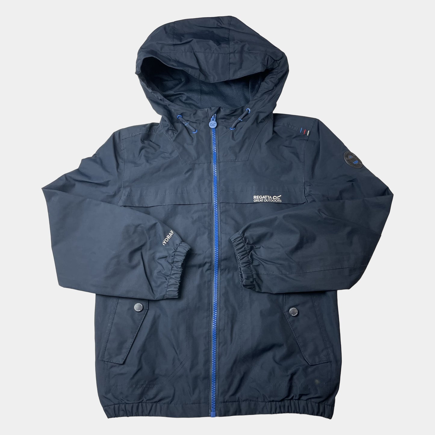 Dunkelblaue Regatta Kinderjacke mit Kapuze und Reißverschluss – front