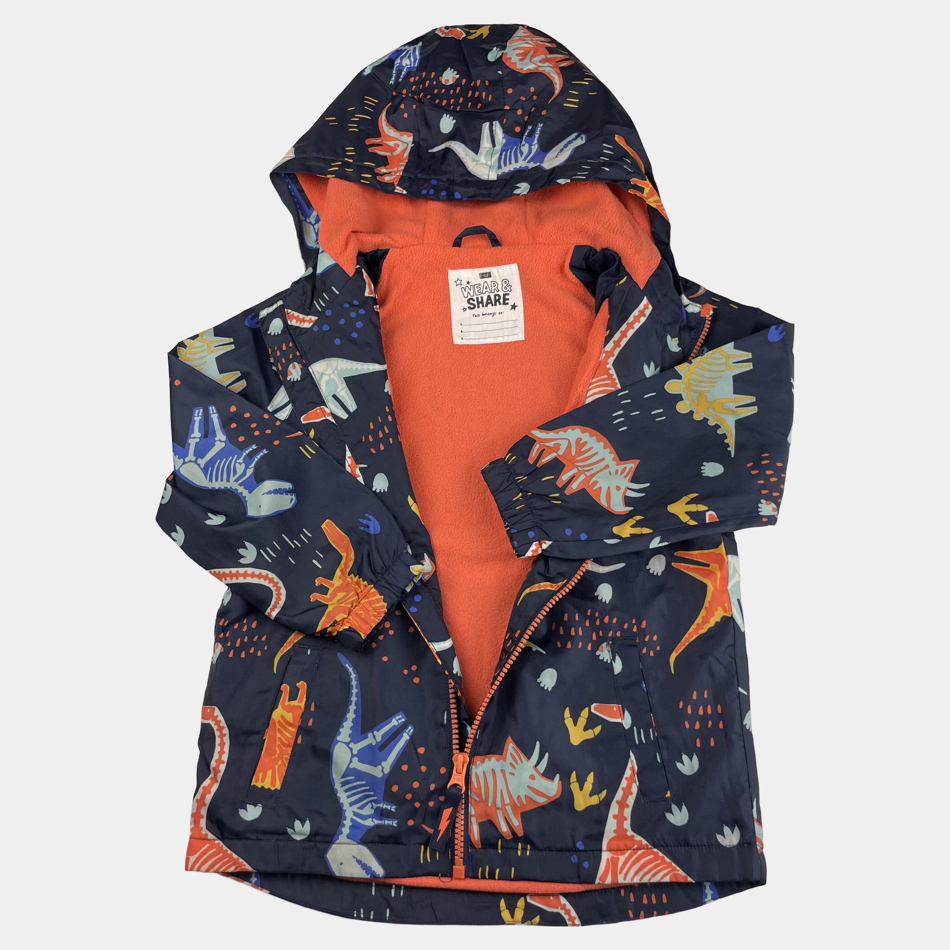 Bunte Jacke mit Dino-Motiv für Kinder – inside