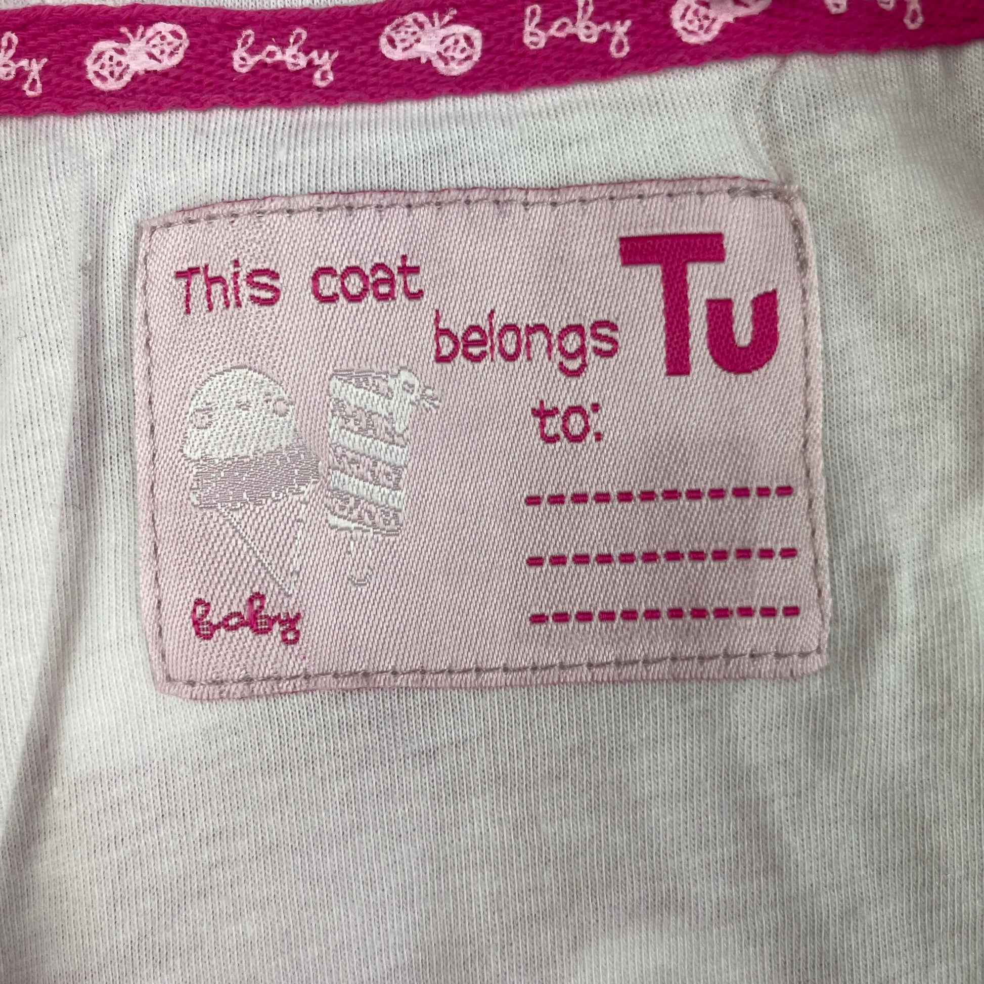 Pinkfarbene Regenjacke mit weißen Punkten und Kapuze von Tu für Kinder, Größe 9-12 Monate. – tag