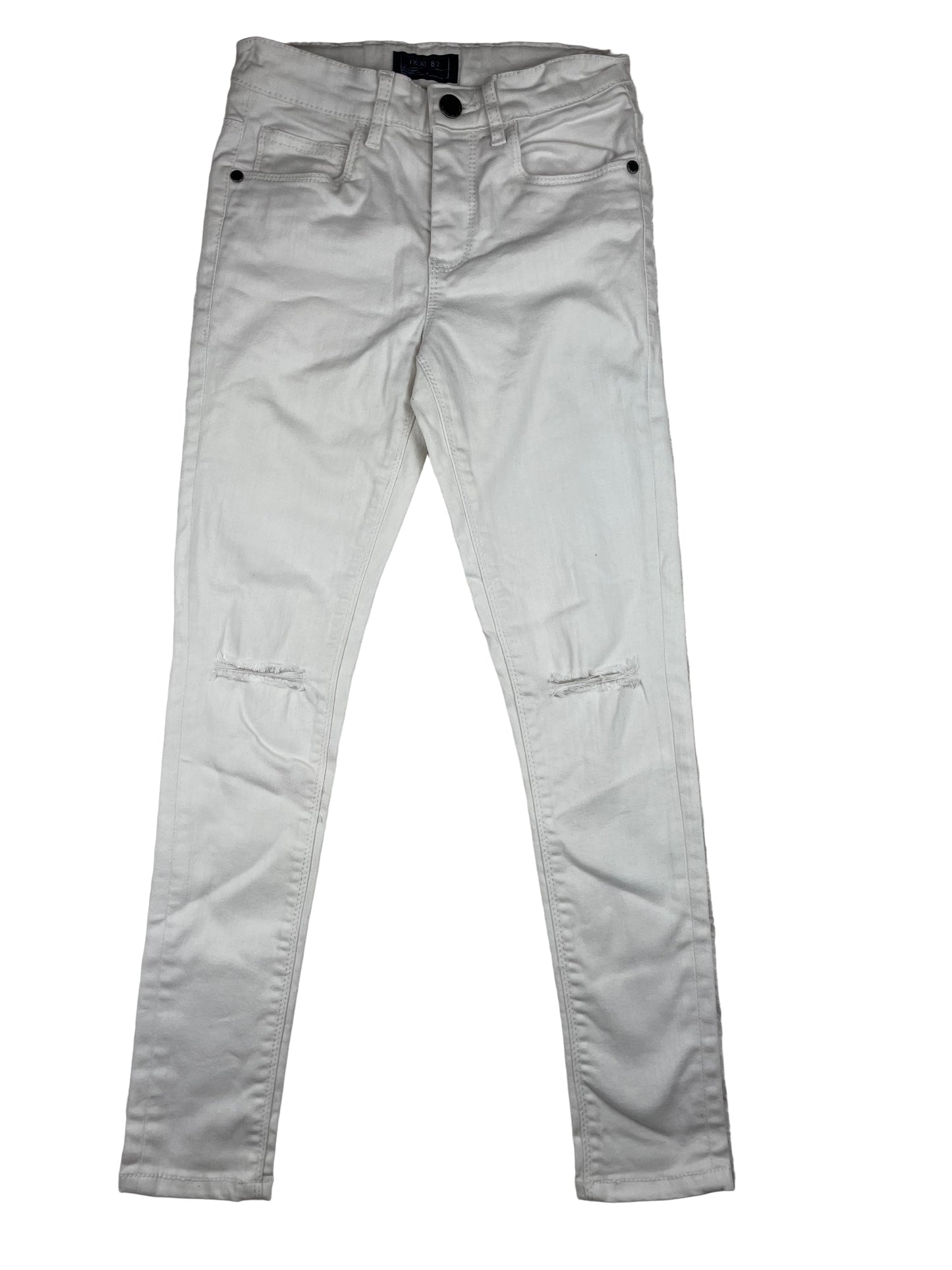 Weiße Kinder-Jeans von Next, Größe 9 Jahre/134, Skinny mit leichten Rissen an den Knien – front