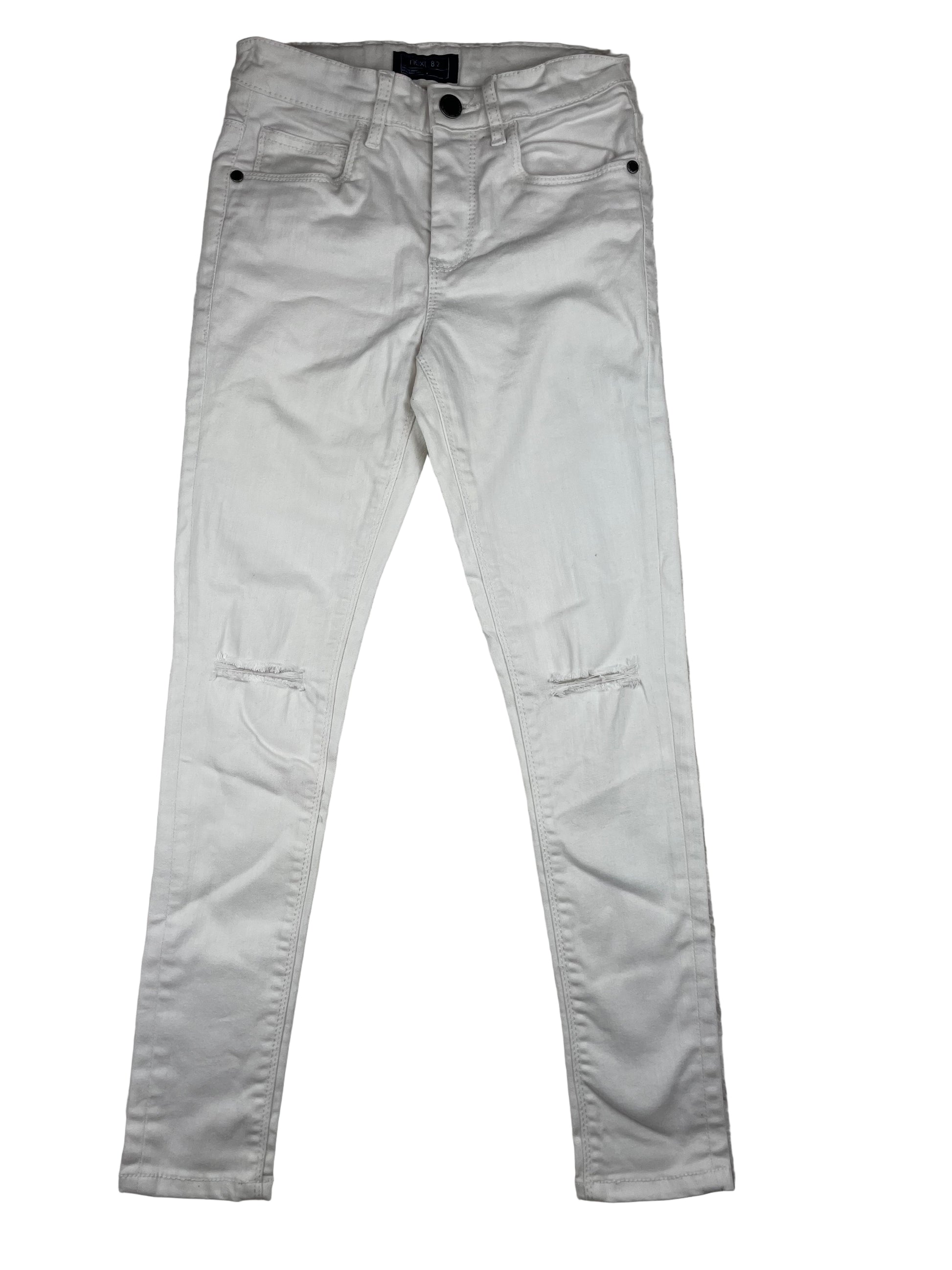 Weiße Kinder-Jeans von Next, Größe 9 Jahre/134, Skinny mit leichten Rissen an den Knien – front