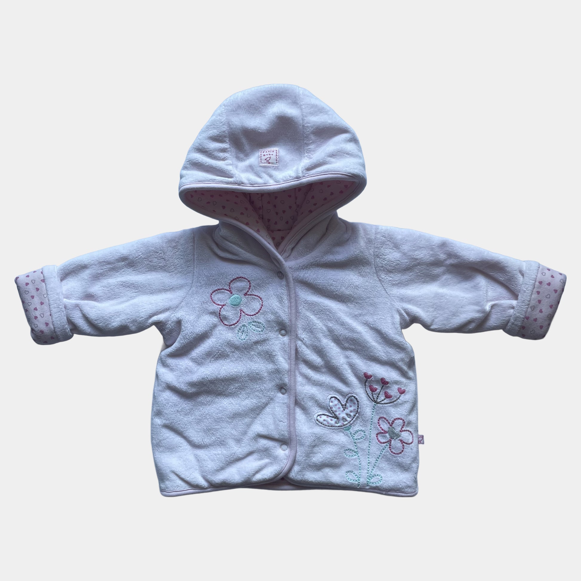 Rosa Kapuzenjacke für Babys mit Blumenmuster, Größe 3-6 Monate – front