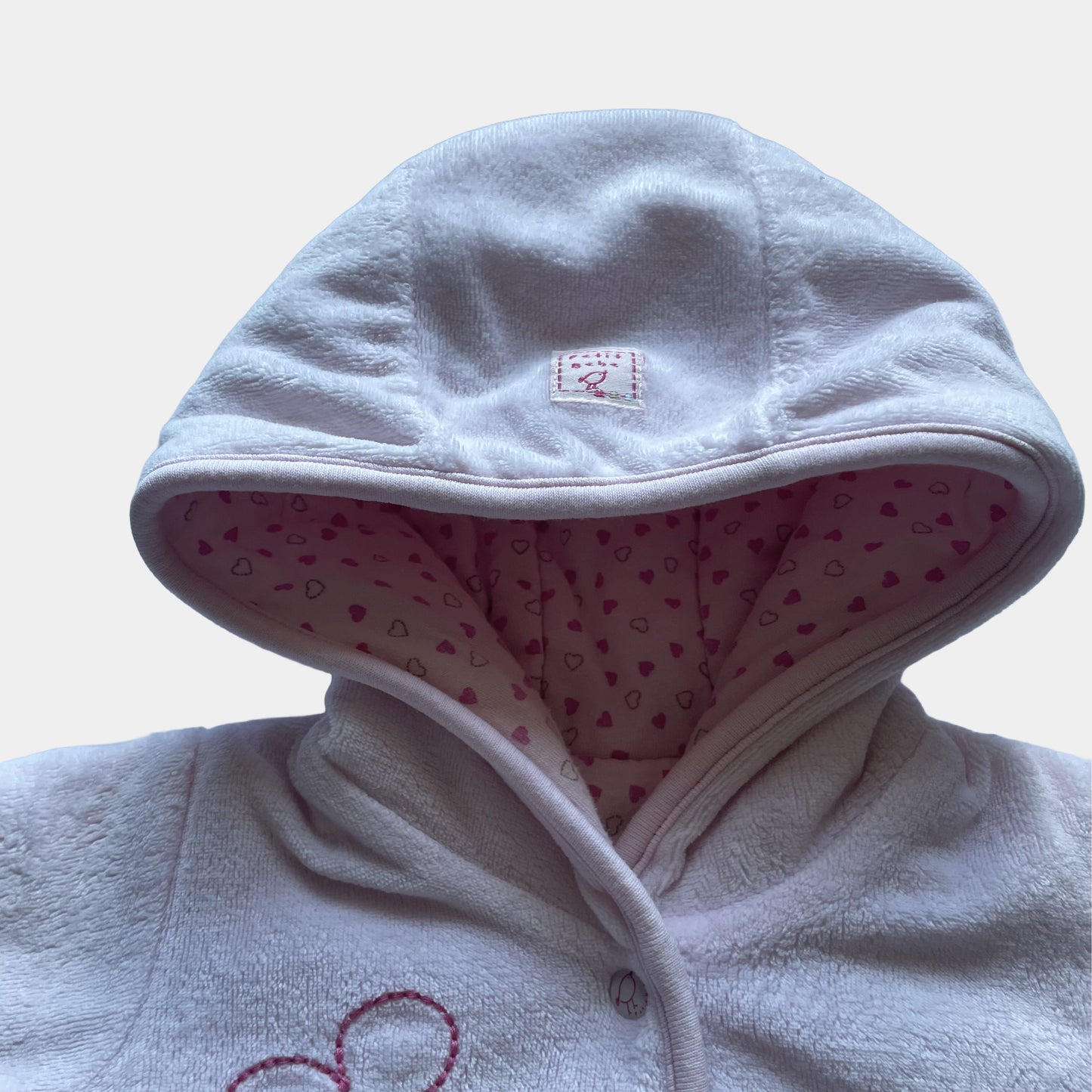 Rosa Kapuzenjacke für Babys mit Blumenmuster, Größe 3-6 Monate – detail