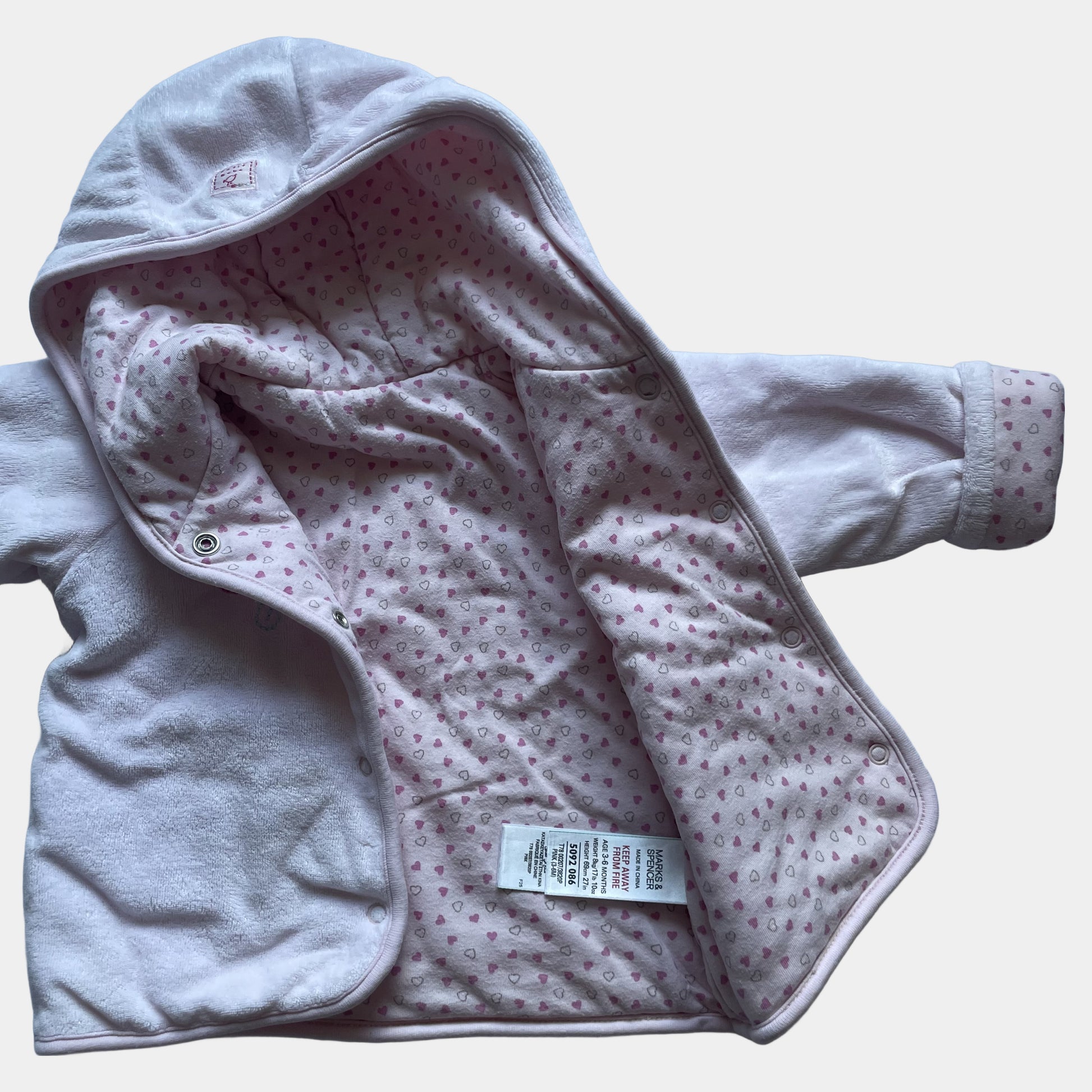 Rosa Kapuzenjacke für Babys mit Blumenmuster, Größe 3-6 Monate – inside