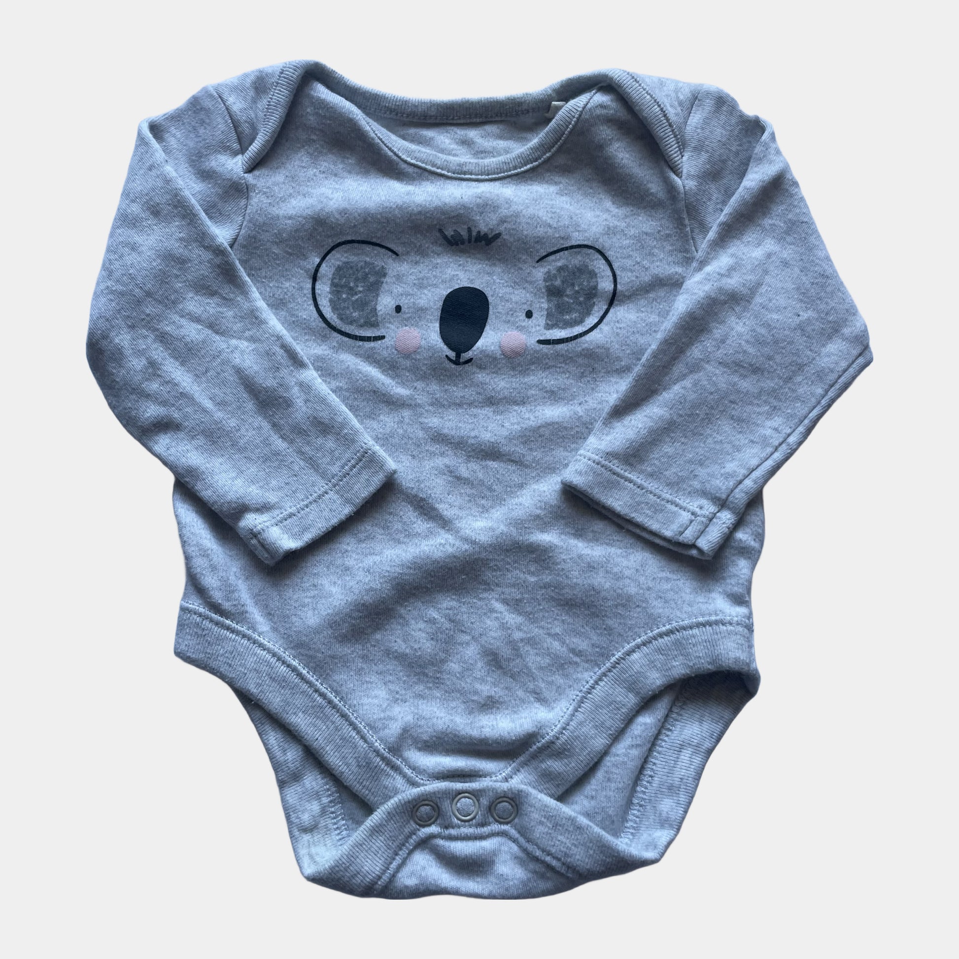 Grauer Baby-Body mit Koala-Print und Druckknöpfen – front