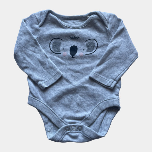 Grauer Baby-Body mit Koala-Print und Druckknöpfen – front