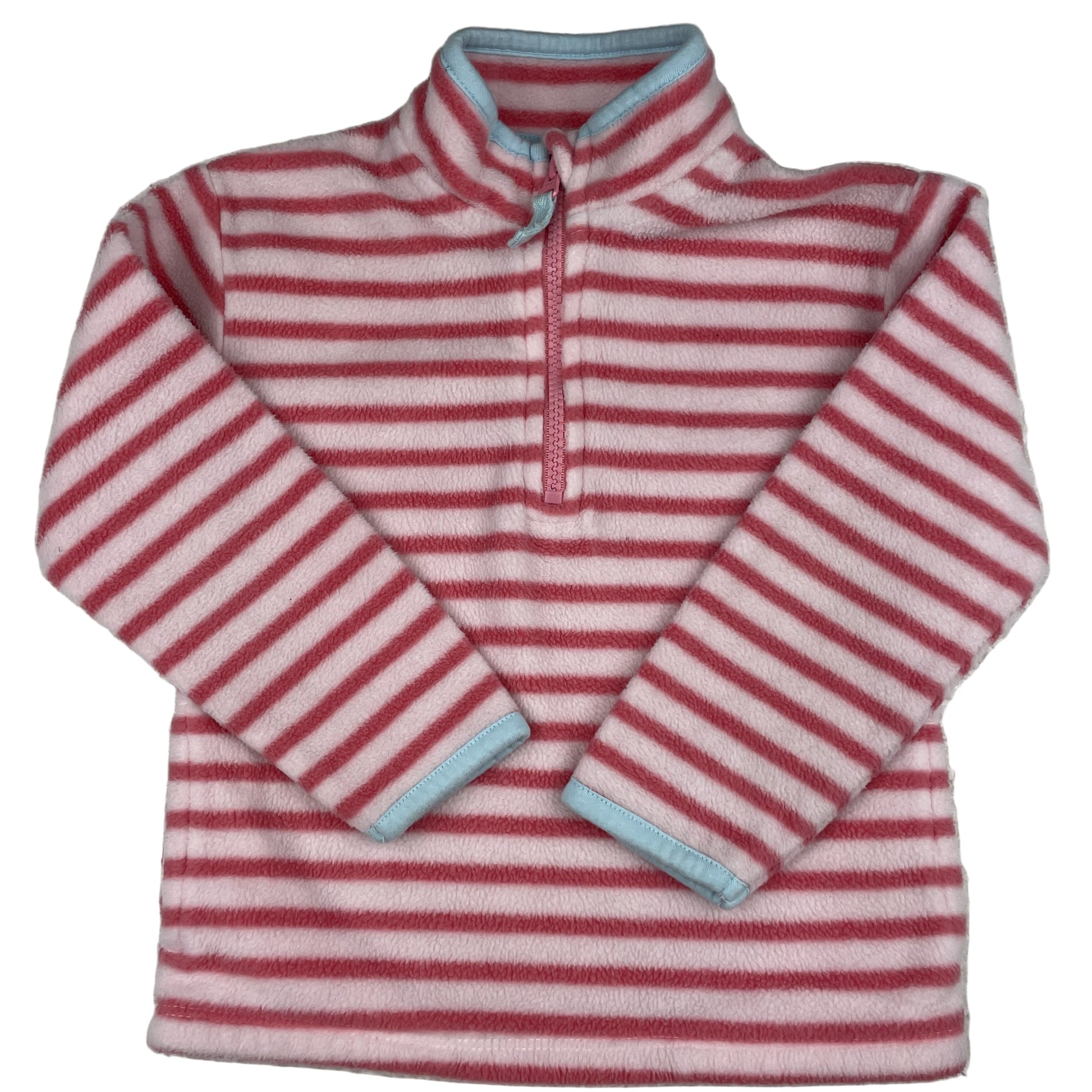 Nutmeg Fleece-Pullover rosa-weiß gestreift mit Halbzip, Größe 3–4 Jahre – front