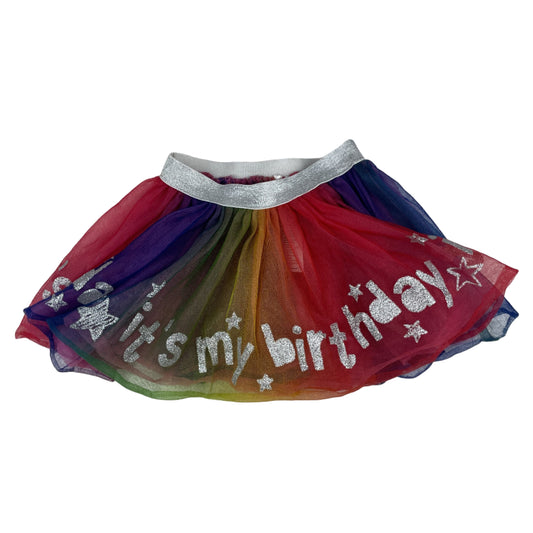 Regenbogen-Tutu-Rock mit Glitzeraufschrift "it's my birthday" und Sternen – front