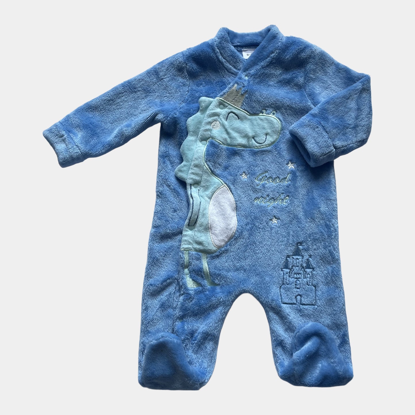 Blauer Plüsch-Overall mit Dino-Motiv und Applikationen – front