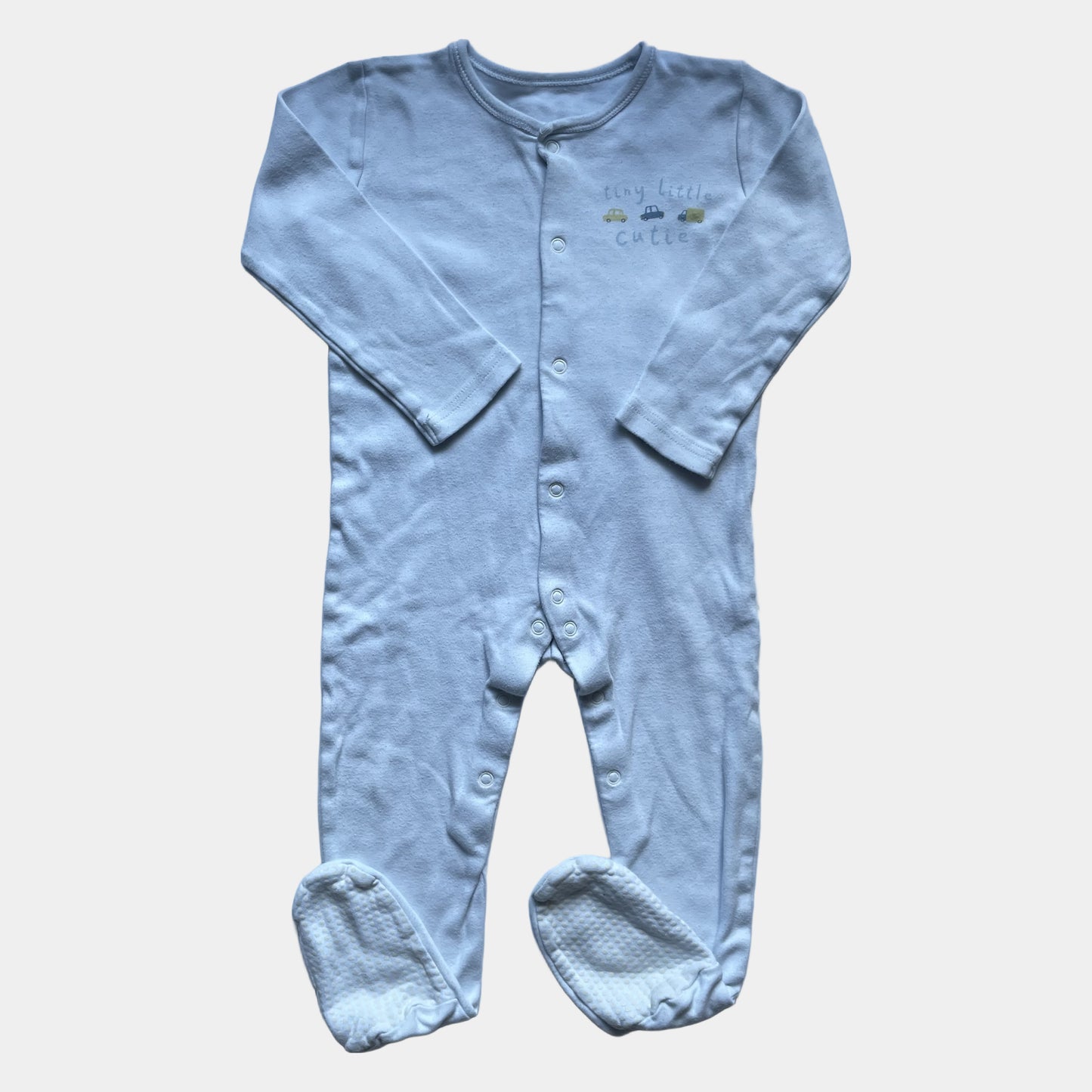 Blauer Baumwoll-Schlafanzug mit Aufdruck und Füßlingen – front