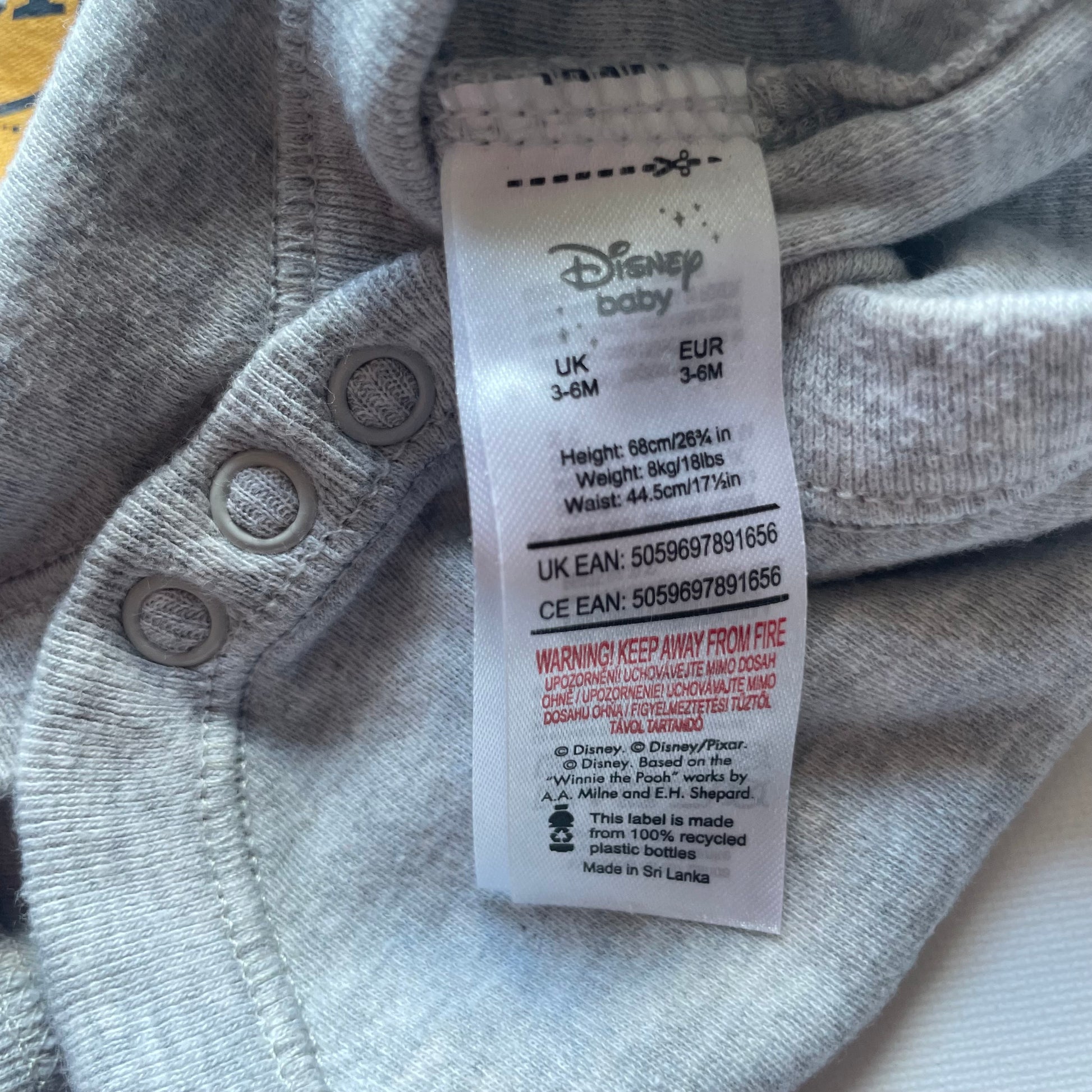 Grauer Disney Baby-Body mit Tigger-Motiv und Druckknöpfen – label