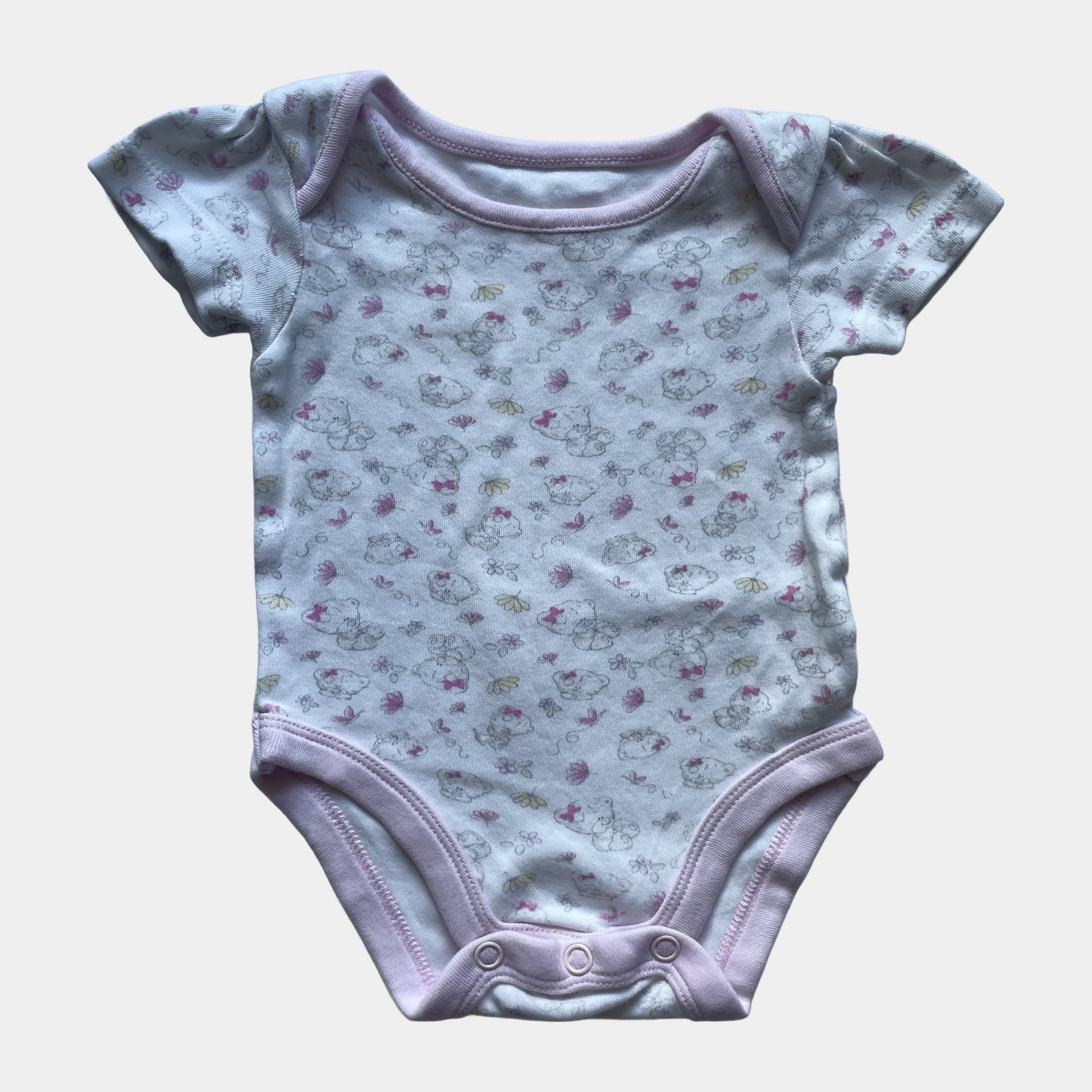Rosa Babybody mit Muster und kurzen Ärmeln aus Baumwolle – front