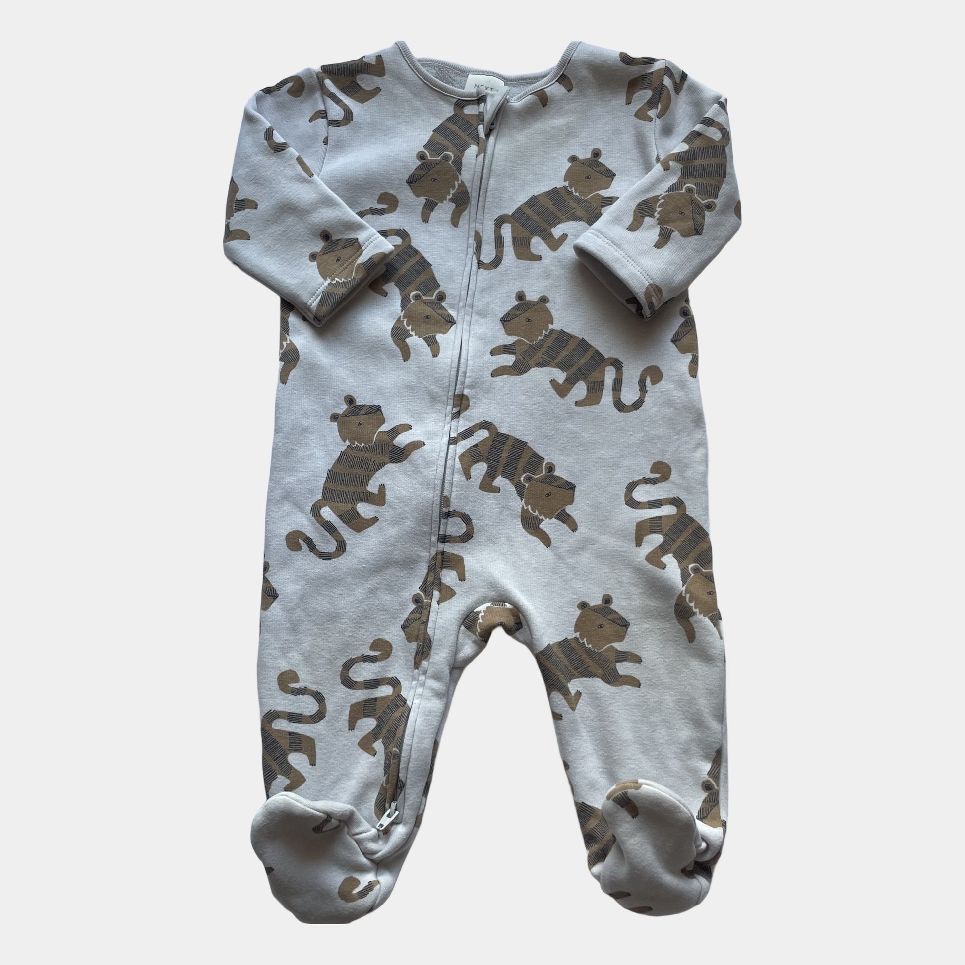 Grauer Overall mit Tiger-Print für Babys, 3-6 Monate, von Next – front