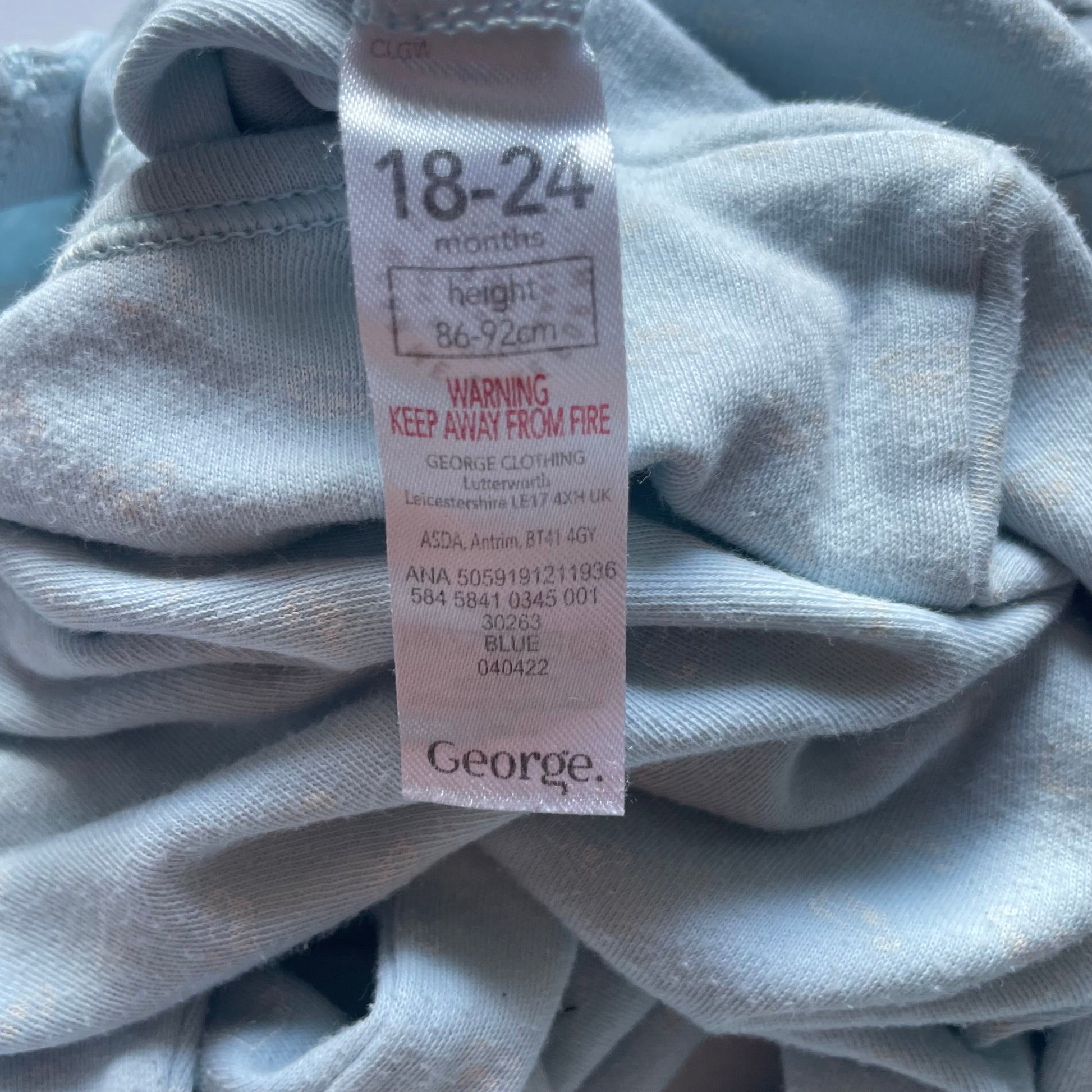 Hellblauer Baumwoll-Overall für Kinder, Größe 18-24 Monate, Marke George – label