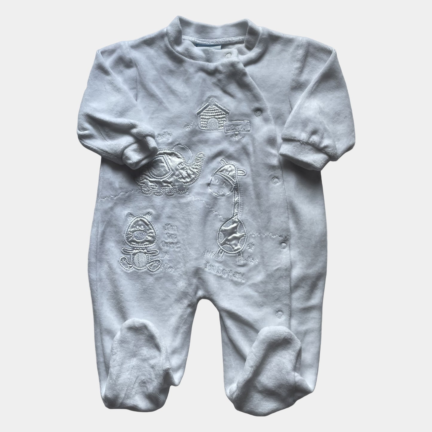 Weißer Baby-Overall mit Tiermotiven – front