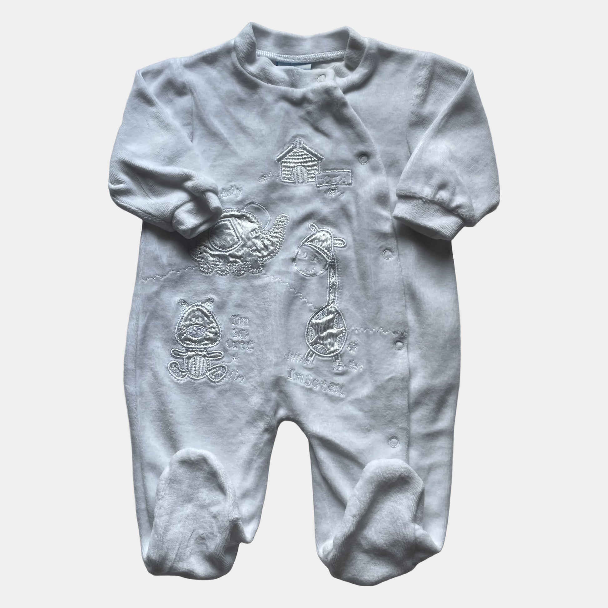 Weißer Baby-Overall mit Tiermotiven – front
