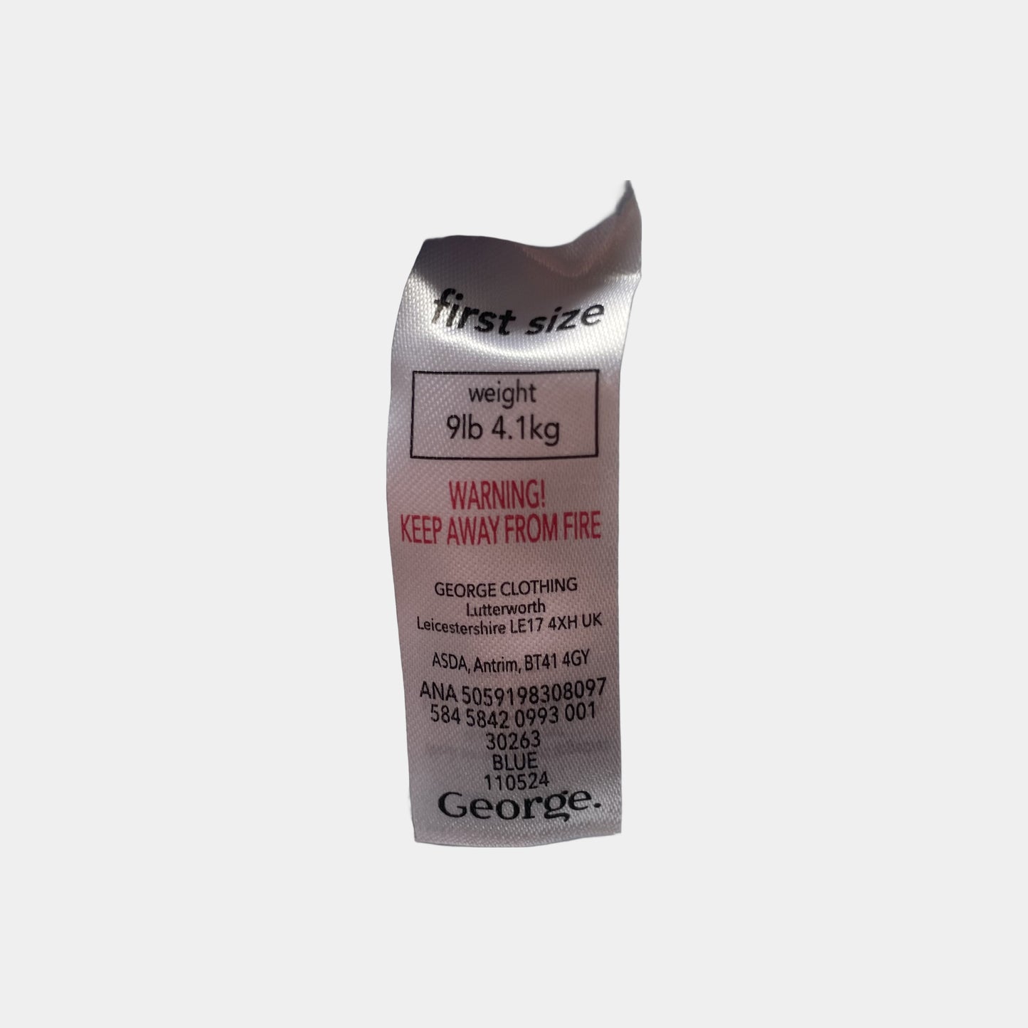 Blauer Baumwoll-Body mit kurzen Ärmeln von George, Größe First Size (9lb 4.1kg), sehr guter Zustand. – label