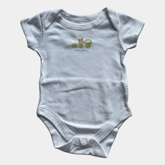 Weißer Body für Babys bis 3 Monate mit Blumenmotiv – front