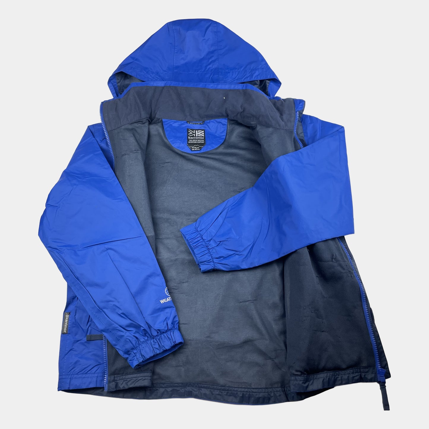 Blaue Regenjacke mit Kapuze für Kinder, Größe 11-12 Jahre – inside