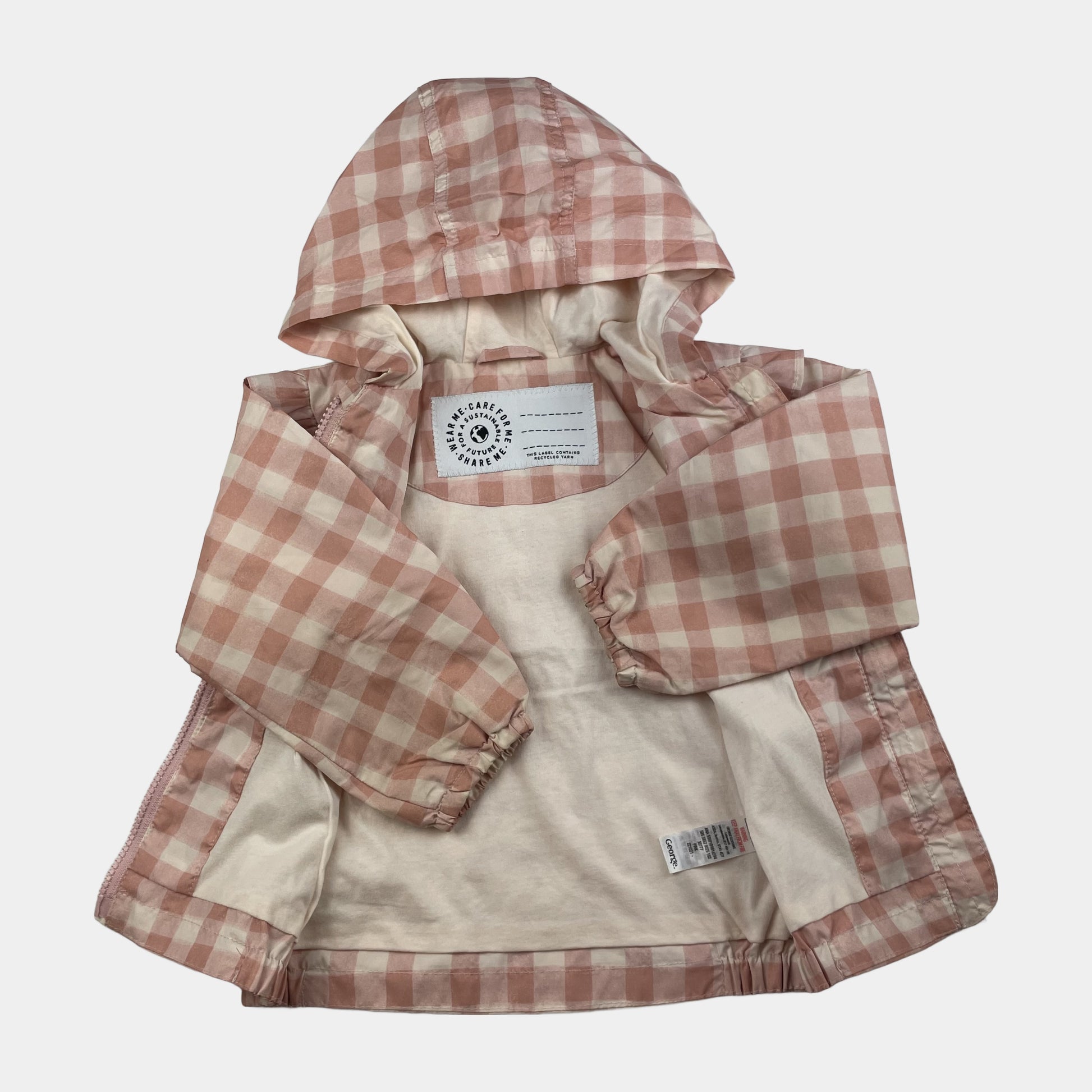 Rosa karierte Kapuzenjacke für Kleinkinder, Größe 18-24 Monate – inside