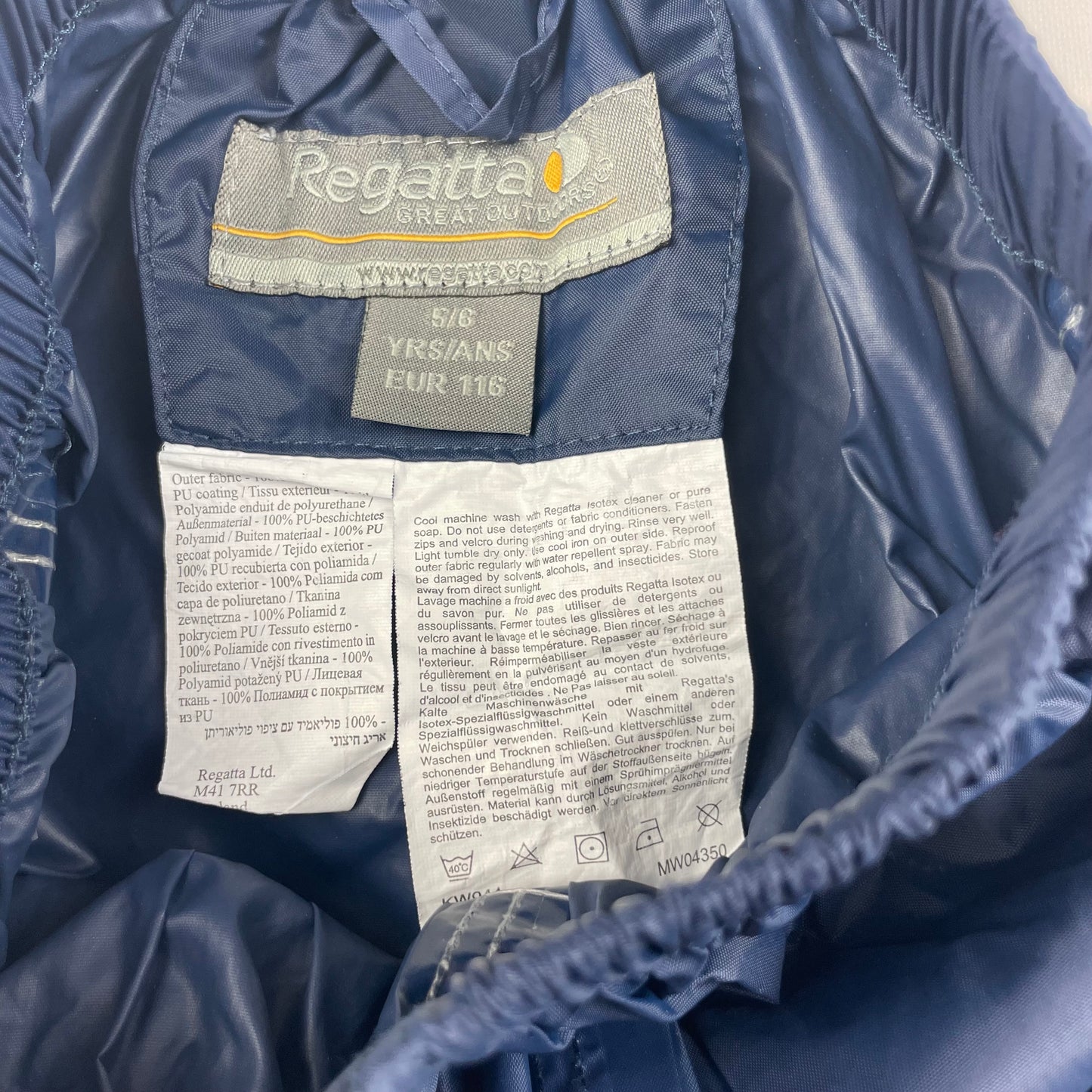 Regenhose von Regatta in Blau, Größe 116, mit elastischem Bund – label