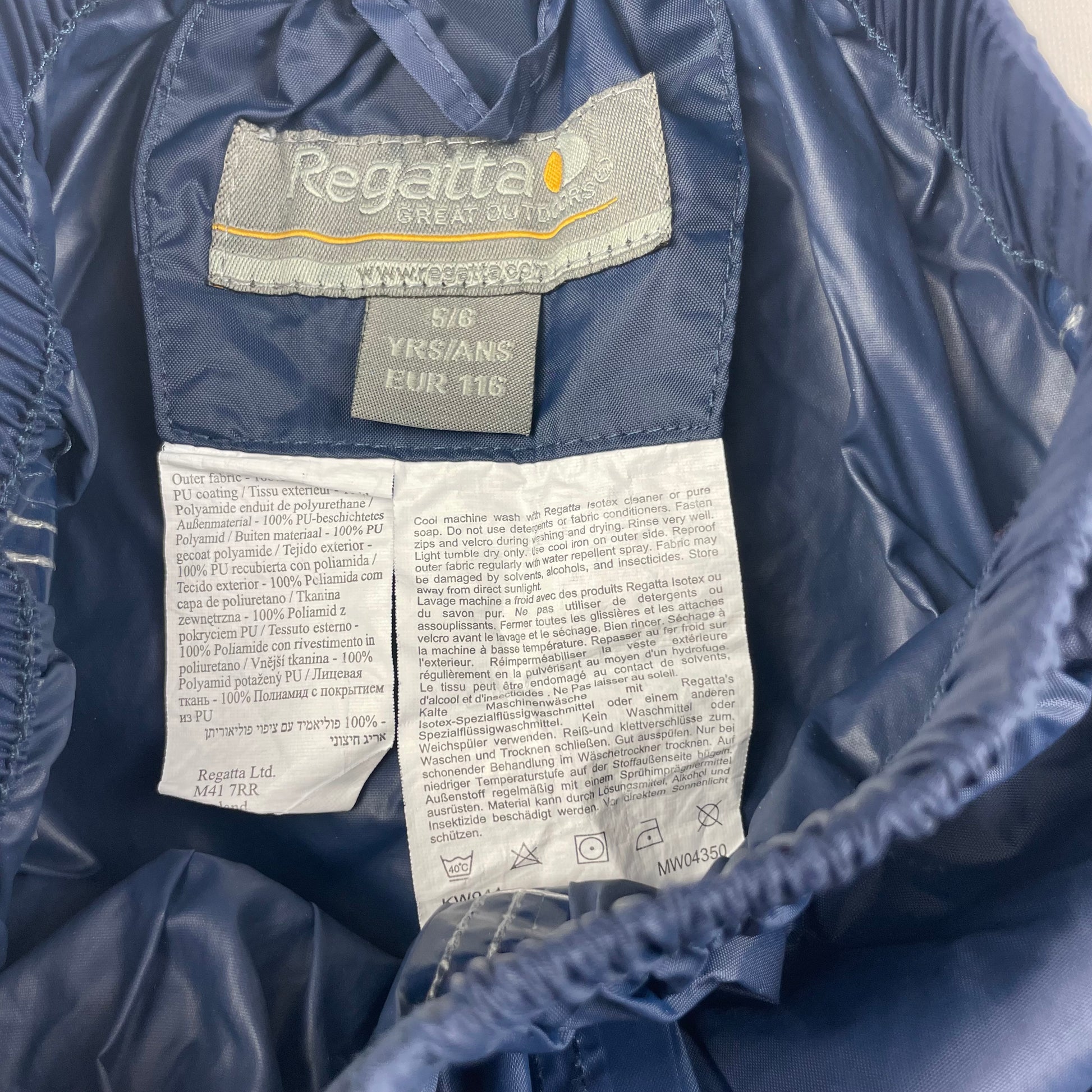Regenhose von Regatta in Blau, Größe 116, mit elastischem Bund – label