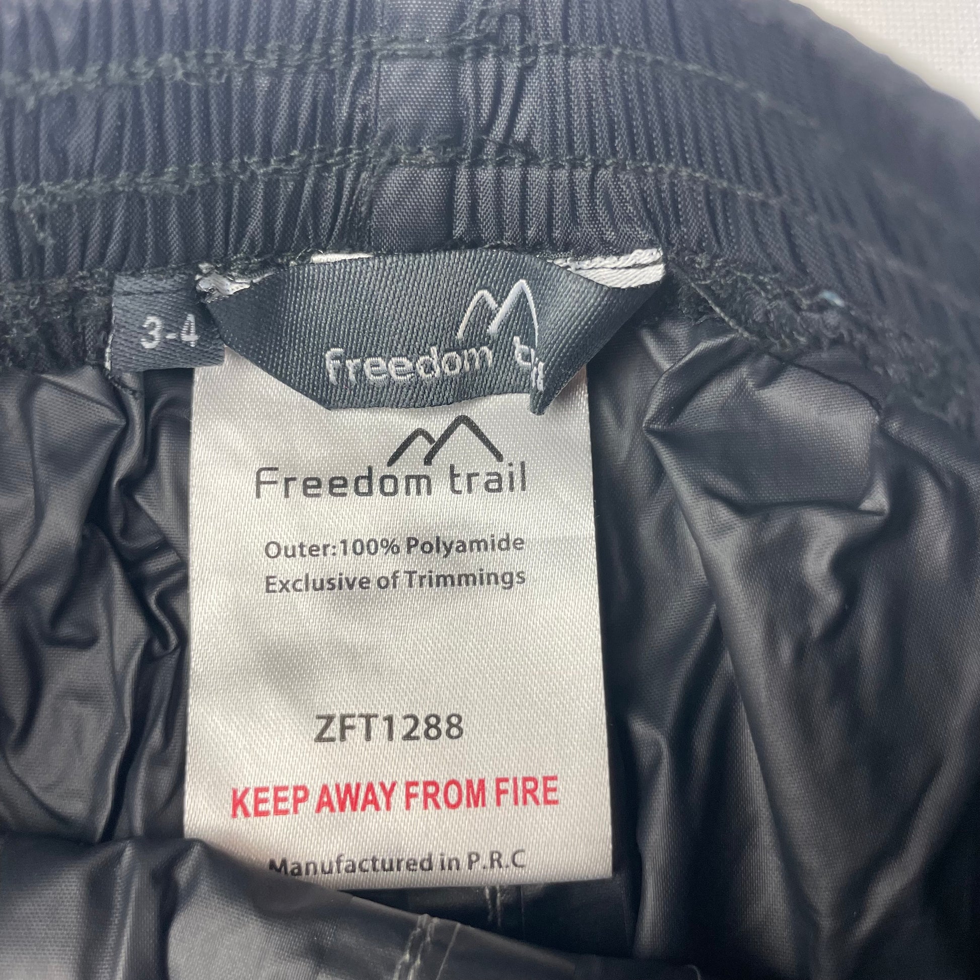 Schwarze Regenhose aus Polyamid von Freedom Trail für Kinder, Größe 3-4 Jahre (ca. 104) – label