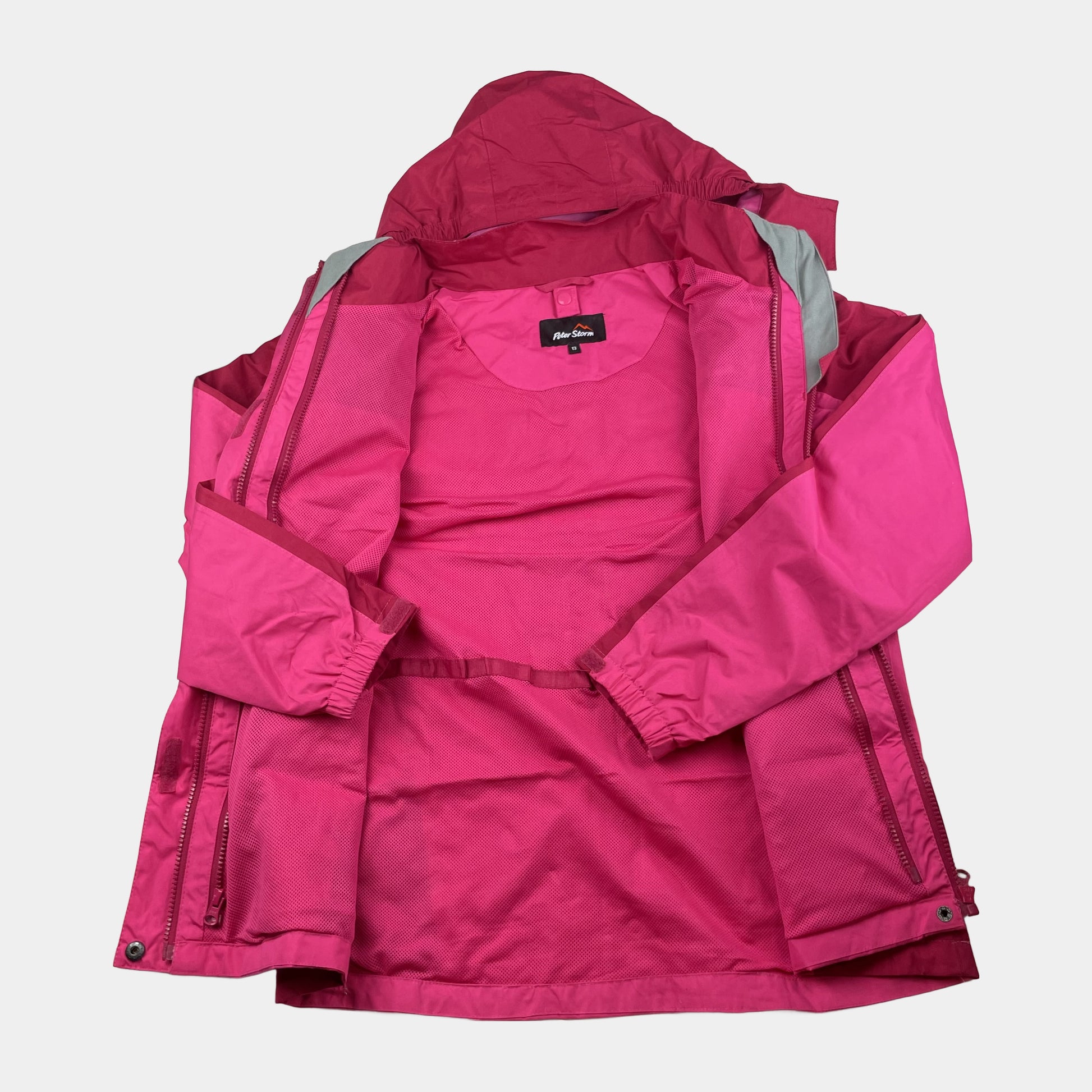 Pinke Regenjacke von Peter Storm mit Kapuze, Größe 13, aus Polyester. – inside