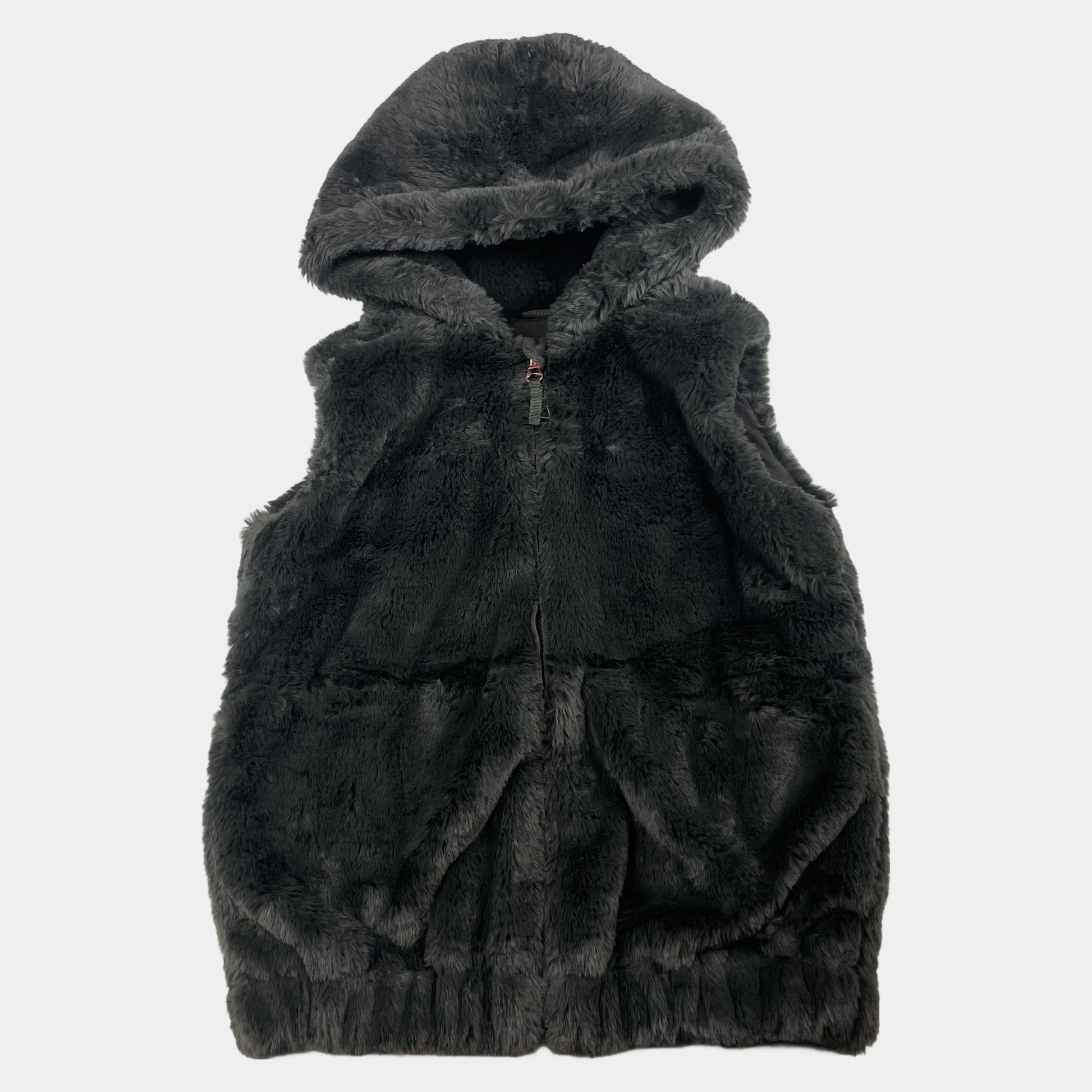 Graue Fleeceweste mit Kapuze für Kinder – front