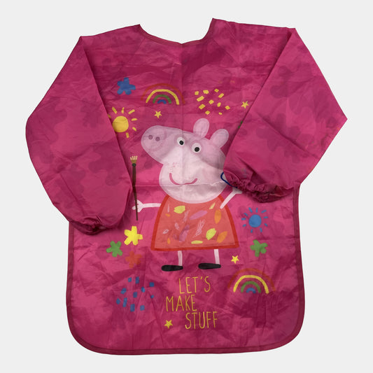 Rosa Malkittel mit Peppa Pig Motiv und "Let's Make Stuff" Aufdruck. – front