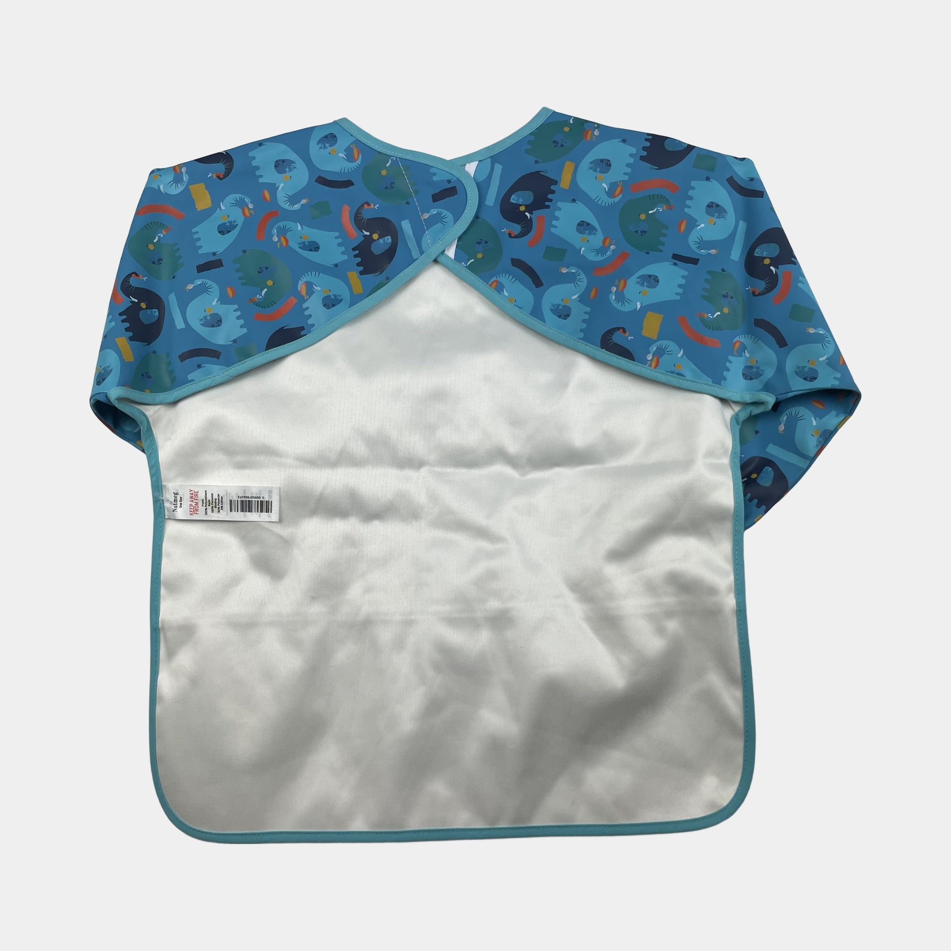 Blauer langer Arm Latz mit Elefantenmotiv – back